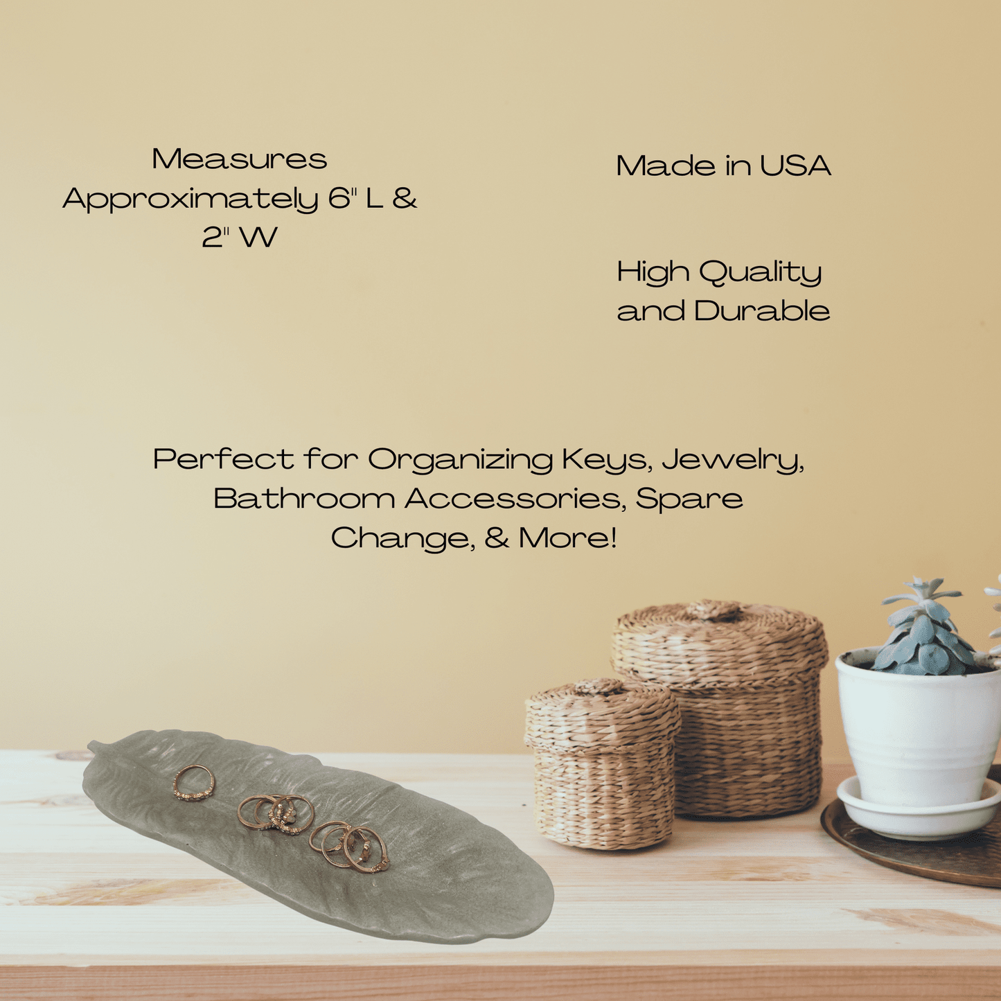 Jesmonite Feather Tray Organizer Decor - 9" x 3" - Stylishly Organize Dressers, Coffee Tables, End Tables, Bathrooms & More