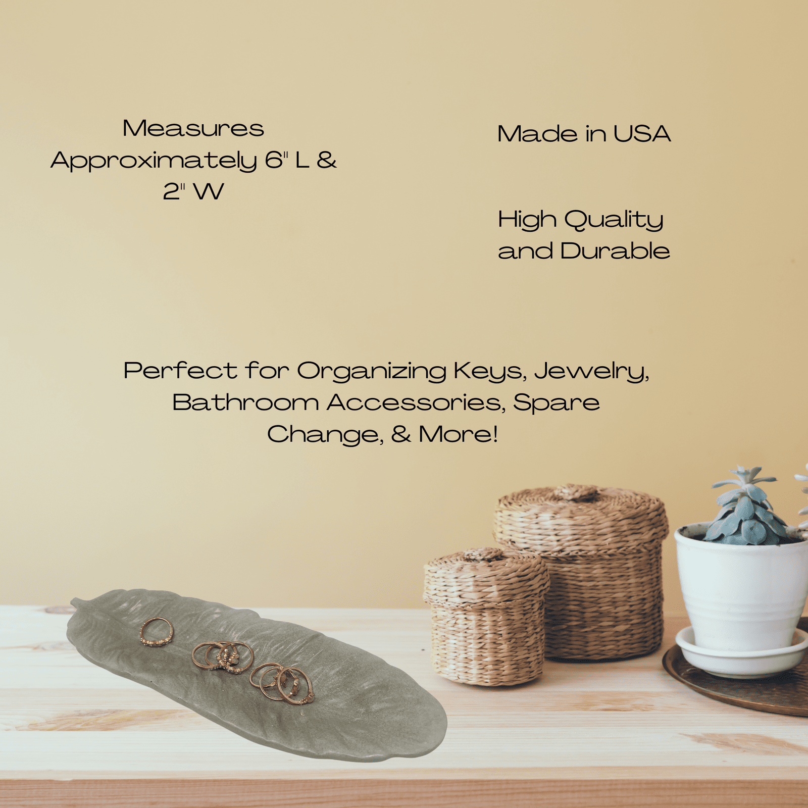 Jesmonite Feather Tray Organizer Decor - 9" x 3" - Stylishly Organize Dressers, Coffee Tables, End Tables, Bathrooms & More