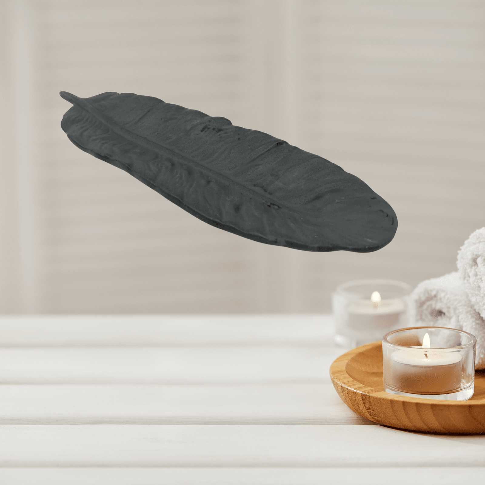 Jesmonite Feather Tray Organizer Decor - 9" x 3" - Stylishly Organize Dressers, Coffee Tables, End Tables, Bathrooms & More