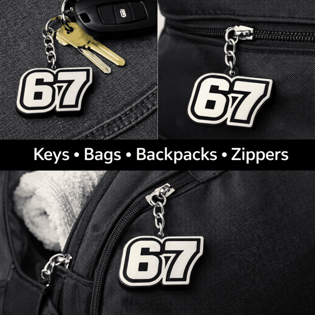 67 Number Keychain | Viral Trend Keychain & Bag Tag | Minimalist Number Charm for Keys, Backpacks & Bags