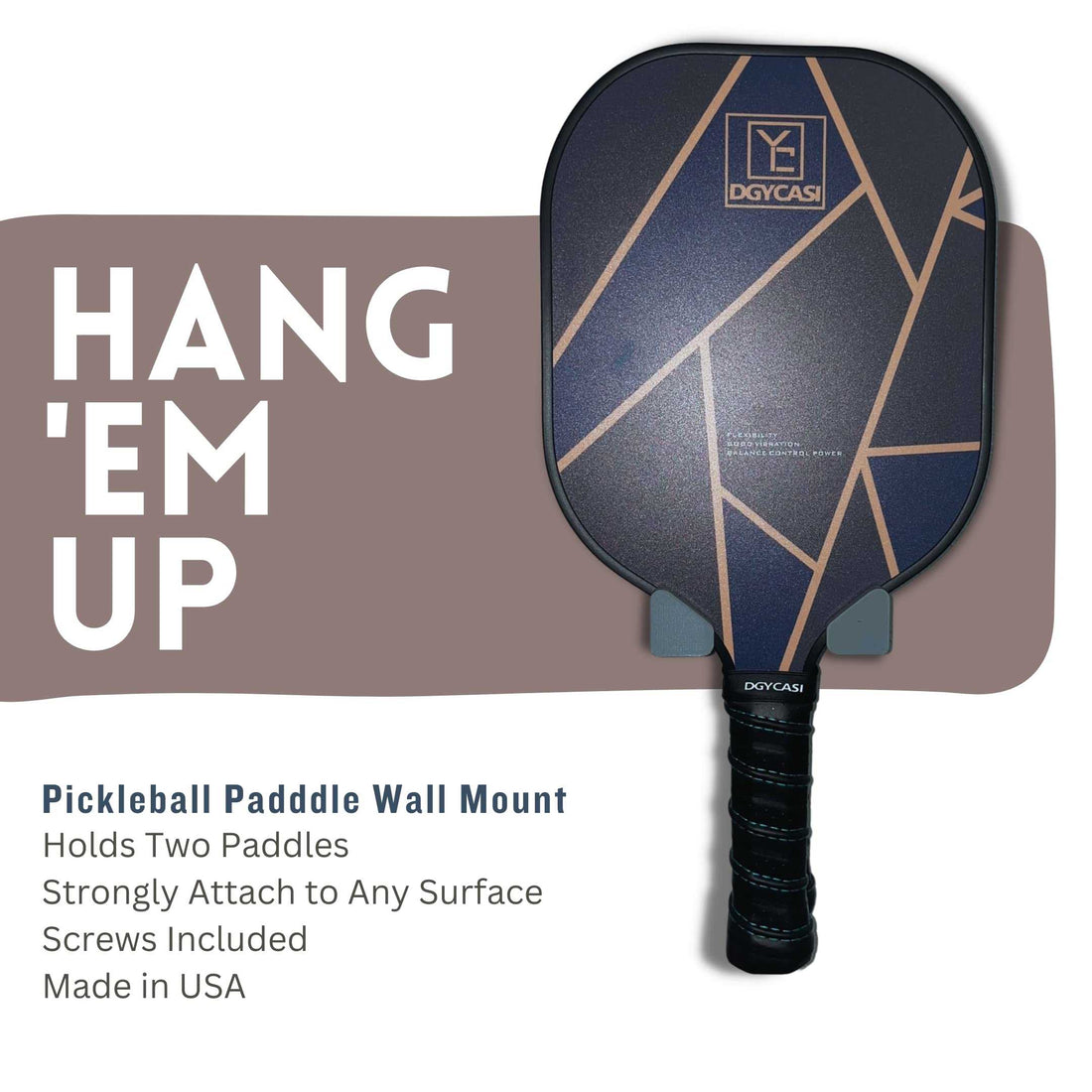 Pickleball Paddle Wall Mount | Holds Two Rackets | Accessory for Pickleball Paddle Sets | Made in USA