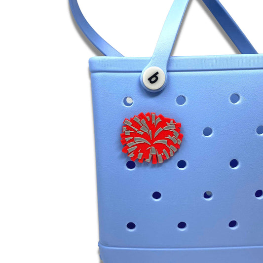BOGLETS - Cheerleading Charm Compatible with Bogg Bags - Decorative Charm for Bogg Bags & Other Tote Bags Red Pom Pom