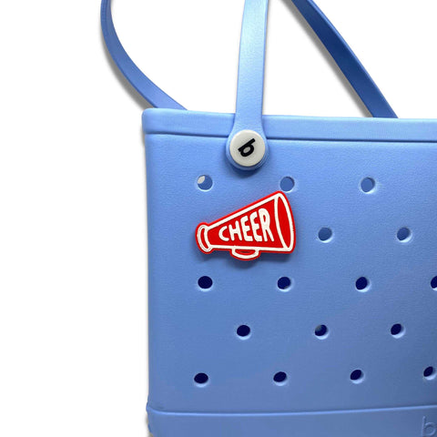 BOGLETS - Cheerleading Charm Compatible with Bogg Bags - Decorative Charm for Bogg Bags & Other Tote Bags (Red Megaphone)