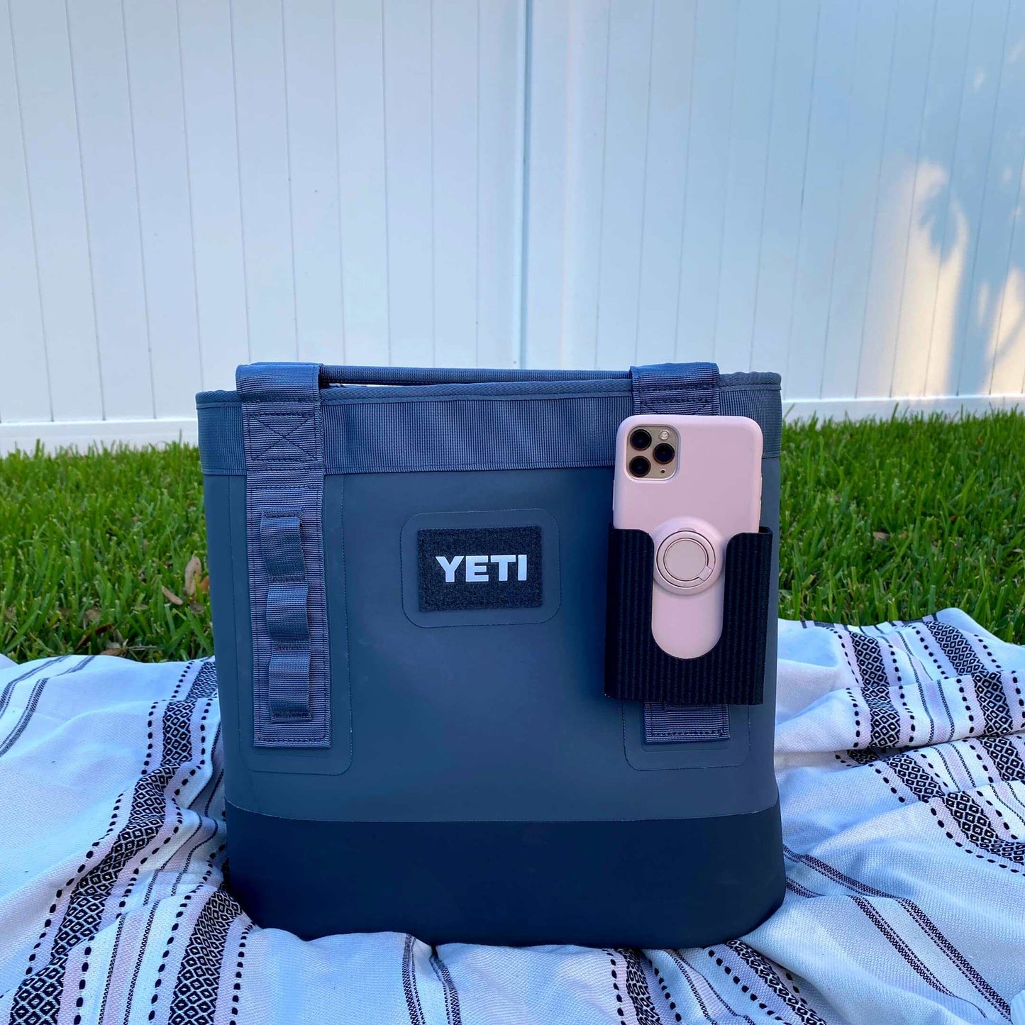 Black Phone Holder Attachment Compatible with Soft Yeti Coolers & Backpacks with Straps - Accessorize Your Cooler or Backpack & Securely Hold Your Phone - Made in USA! Black