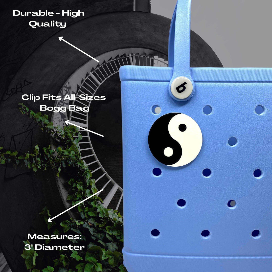 BOGLETS - Yin and Yang Charm Compatible with Bogg Bags, Simply Southern and Other Similar Tote Bags.