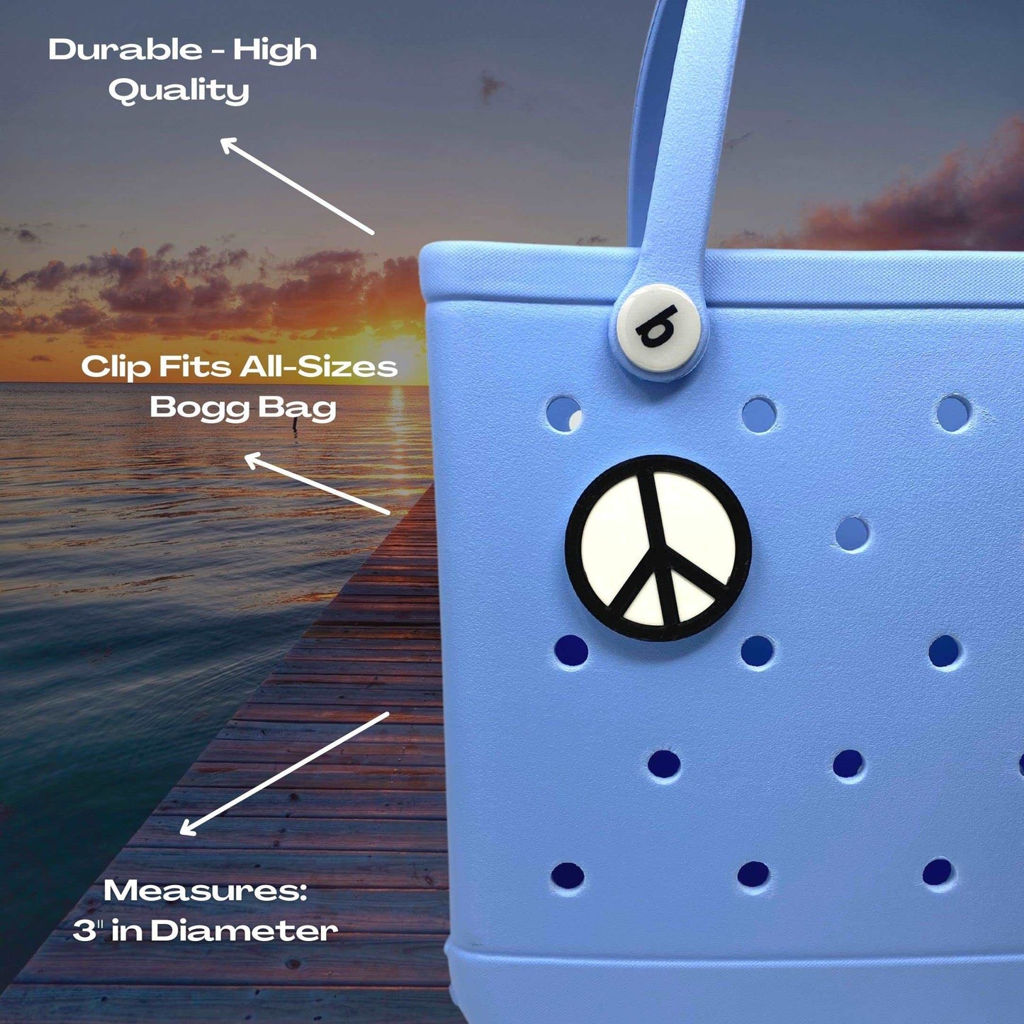 BOGLETS - Peace Sign Charm Compatible with Bogg Bags, Simply Southern and Other Similar Tote Bags.