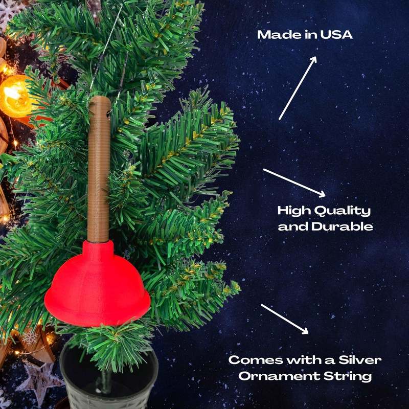 Toilet Plunger Christmas Ornament - Funny Christmas Decorative Holiday Ornament - Made in The USA