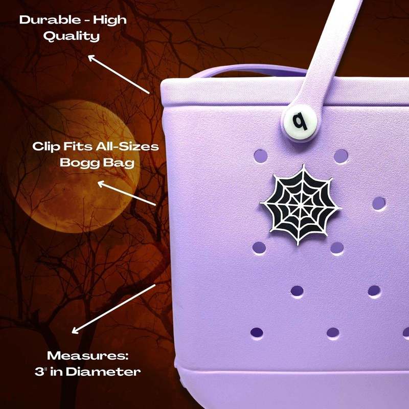 BOGLETS - Halloween Spider Web Charm Compatible with Bogg Bags, Simply Southern and Other Similar Tote Bags.