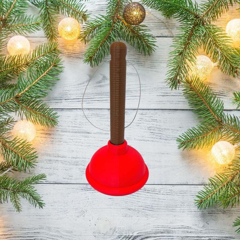 Toilet Plunger Christmas Ornament - Funny Christmas Decorative Holiday Ornament - Made in The USA