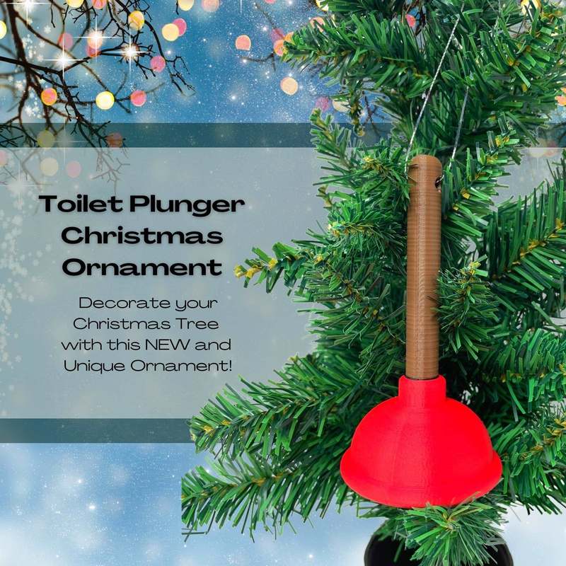 Toilet Plunger Christmas Ornament - Funny Christmas Decorative Holiday Ornament - Made in The USA