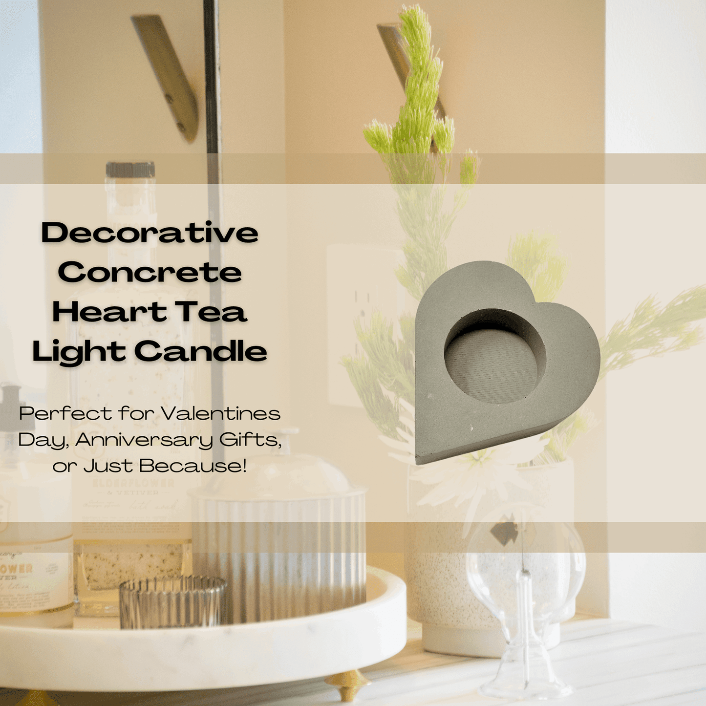 Concrete Heart Tealight Candle Holder | Valentines or Anniversary Decoration | Tealight Candle Included