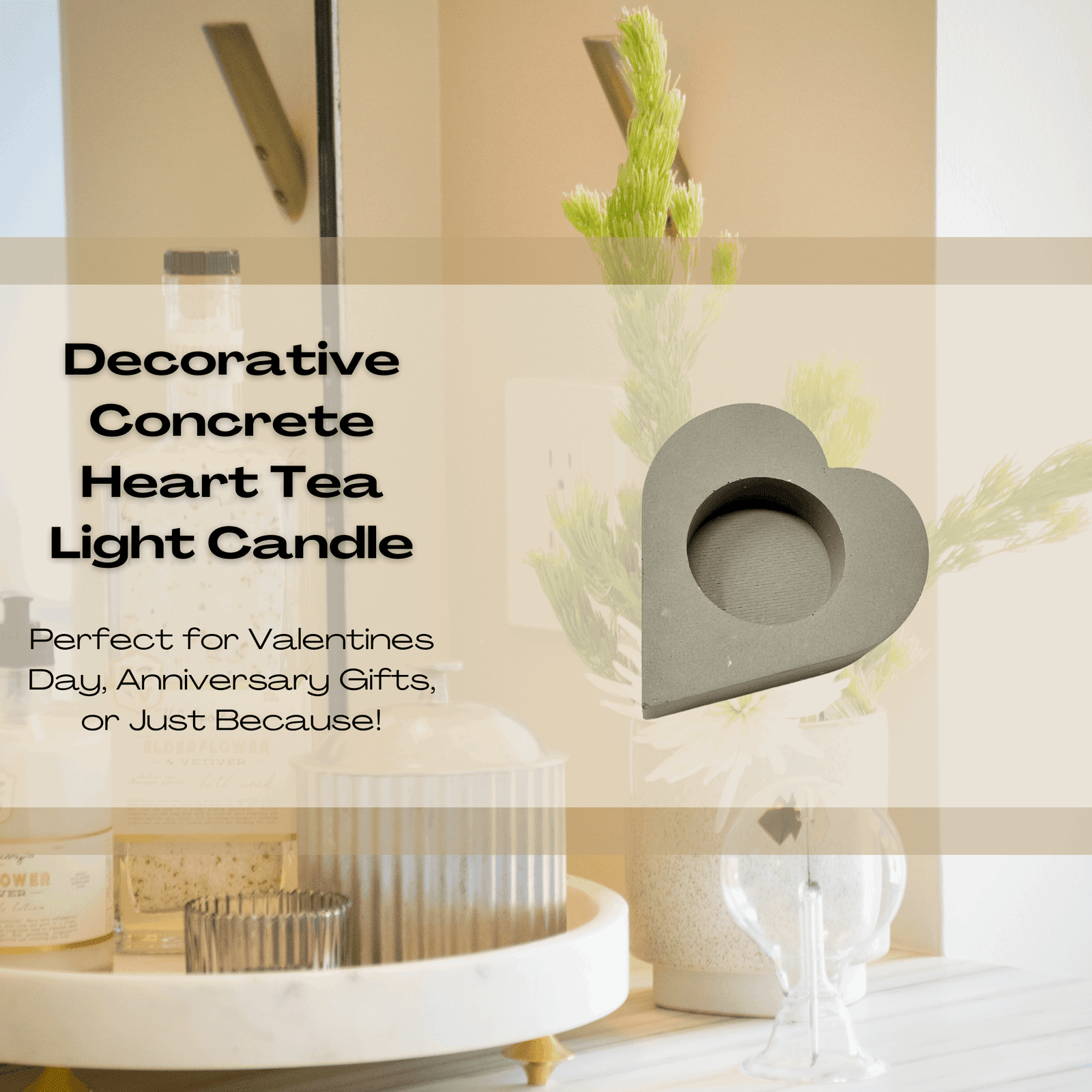 Concrete Heart Tealight Candle Holder | Valentines or Anniversary Decoration | Tealight Candle Included