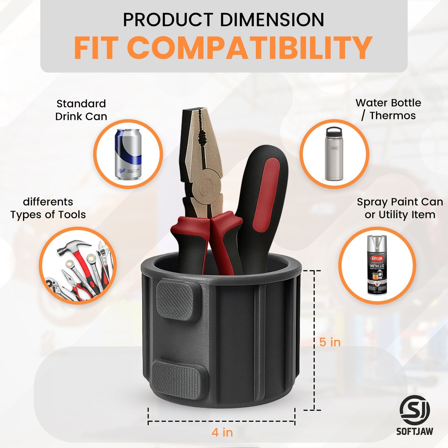 SoftJaw Ultimate Tool Holder & Cup Holder with Magnetic Front Tool Attachment Holder