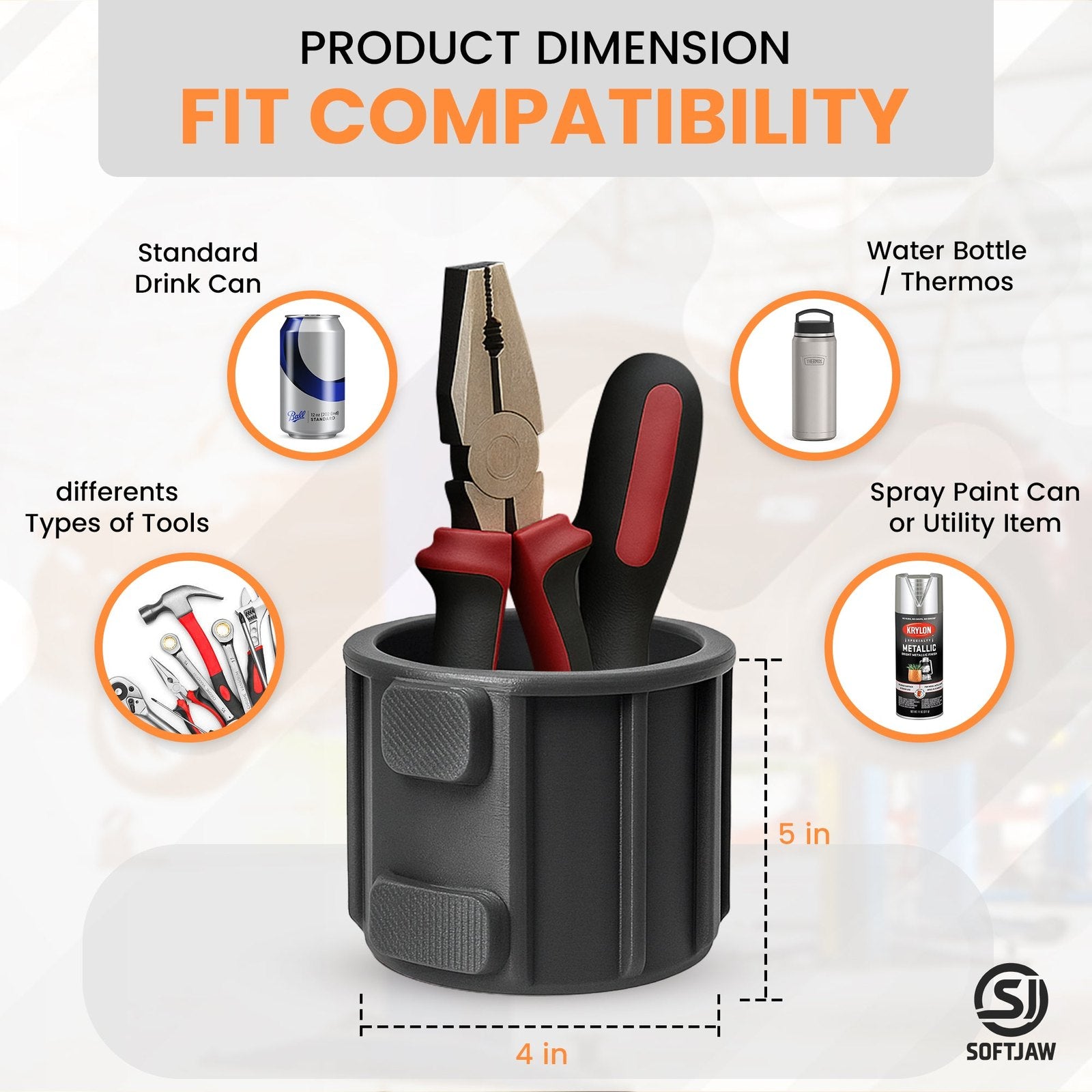 SoftJaw Ultimate Tool Holder & Cup Holder with Magnetic Front Tool Attachment Holder
