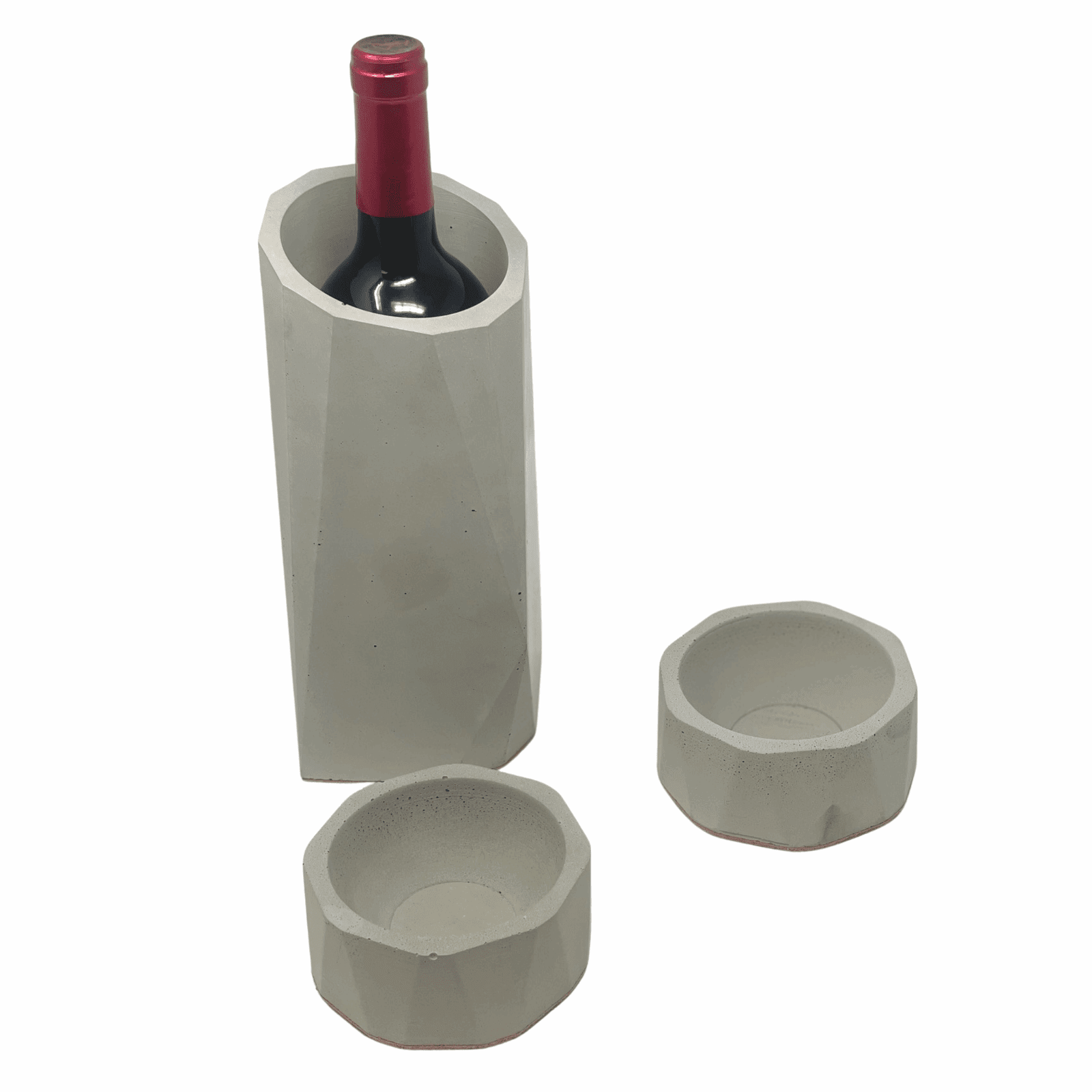 Gray Concrete Wine Bottle Holder & 2 Stemless Wine Glass Chiller Set - Prevents Wine from Tipping Over - Store in Freezer to Keep Wine Chilled