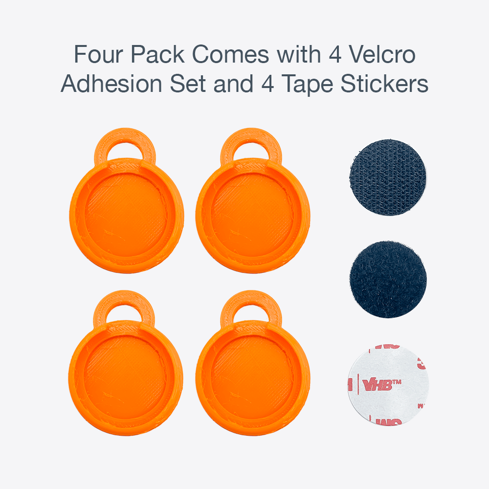 Universal Mounting Kit for AirTags - 4 Pack - Easily & Quickly Mount Air Tags Using Velcro, Tape, or Keychain - Orange