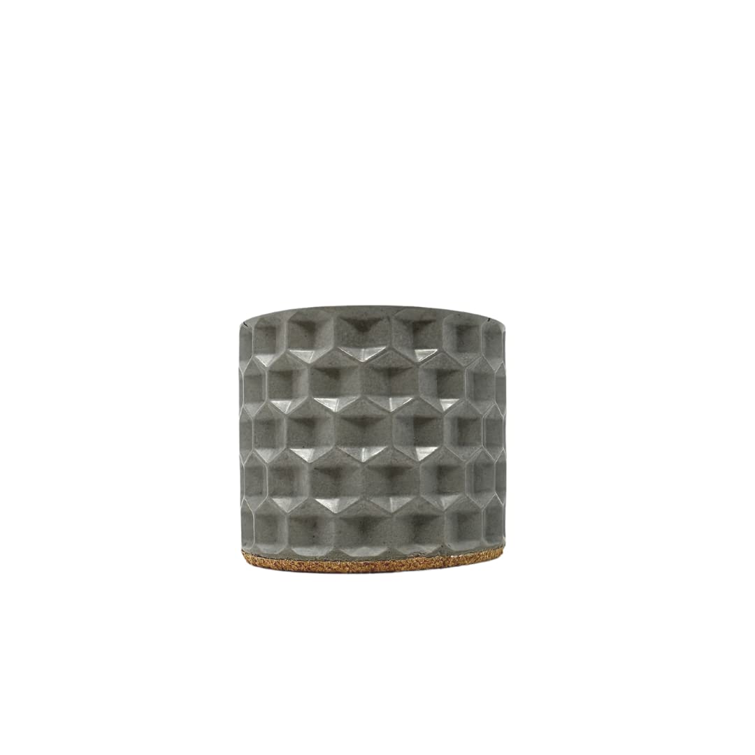 Concrete Hexagon Indent Design Small Planter - 3" Diameter - Holds Small Indoor or Outdoor Plants - Succulents, Microgreens, Flowers - Handmade in USA Gray, Concrete