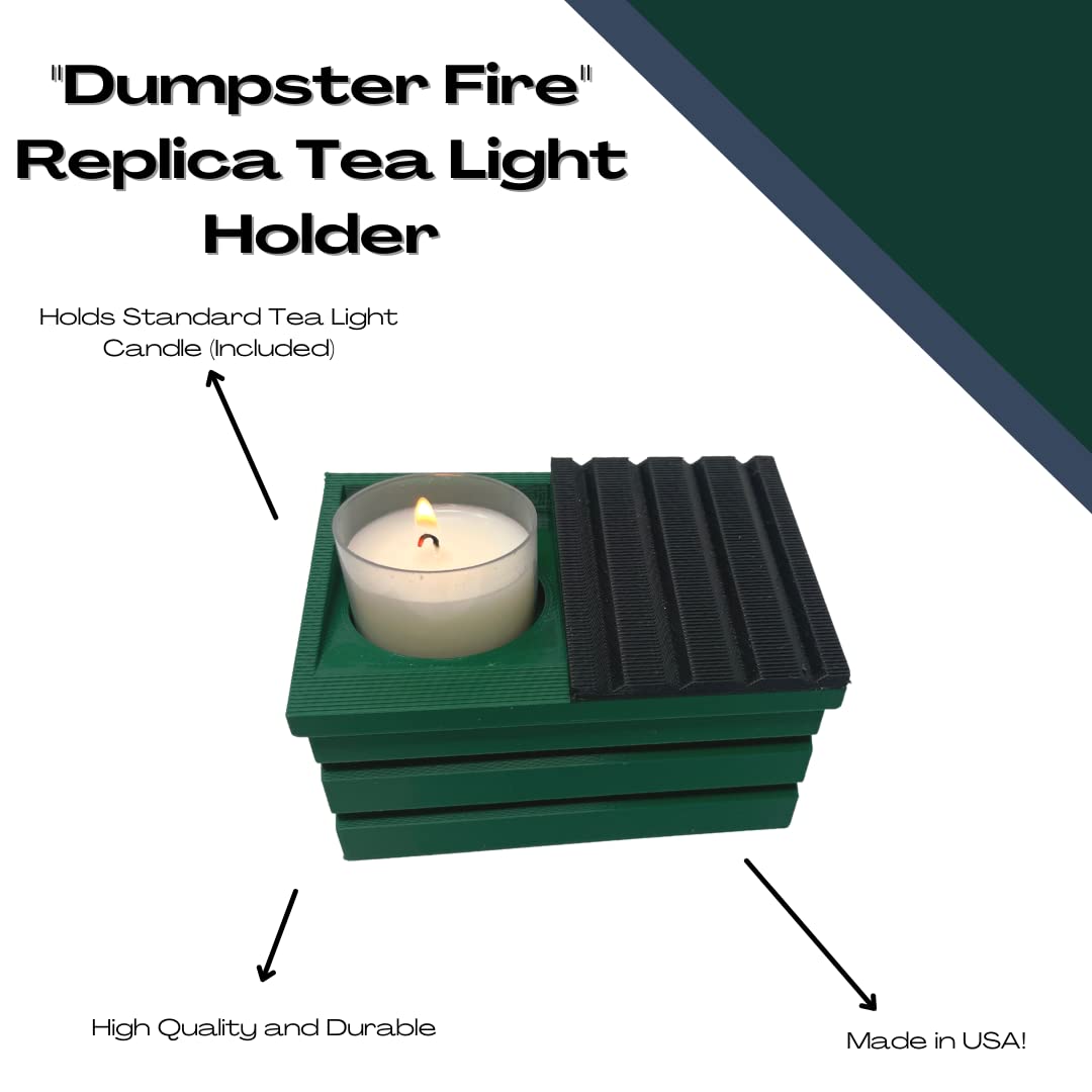 Dumpster Fire Tea Light Candle Holder | Funny Dumpster Replica with Included Candle | Perfect for Office Desks, Game Rooms, Dorms, & More!