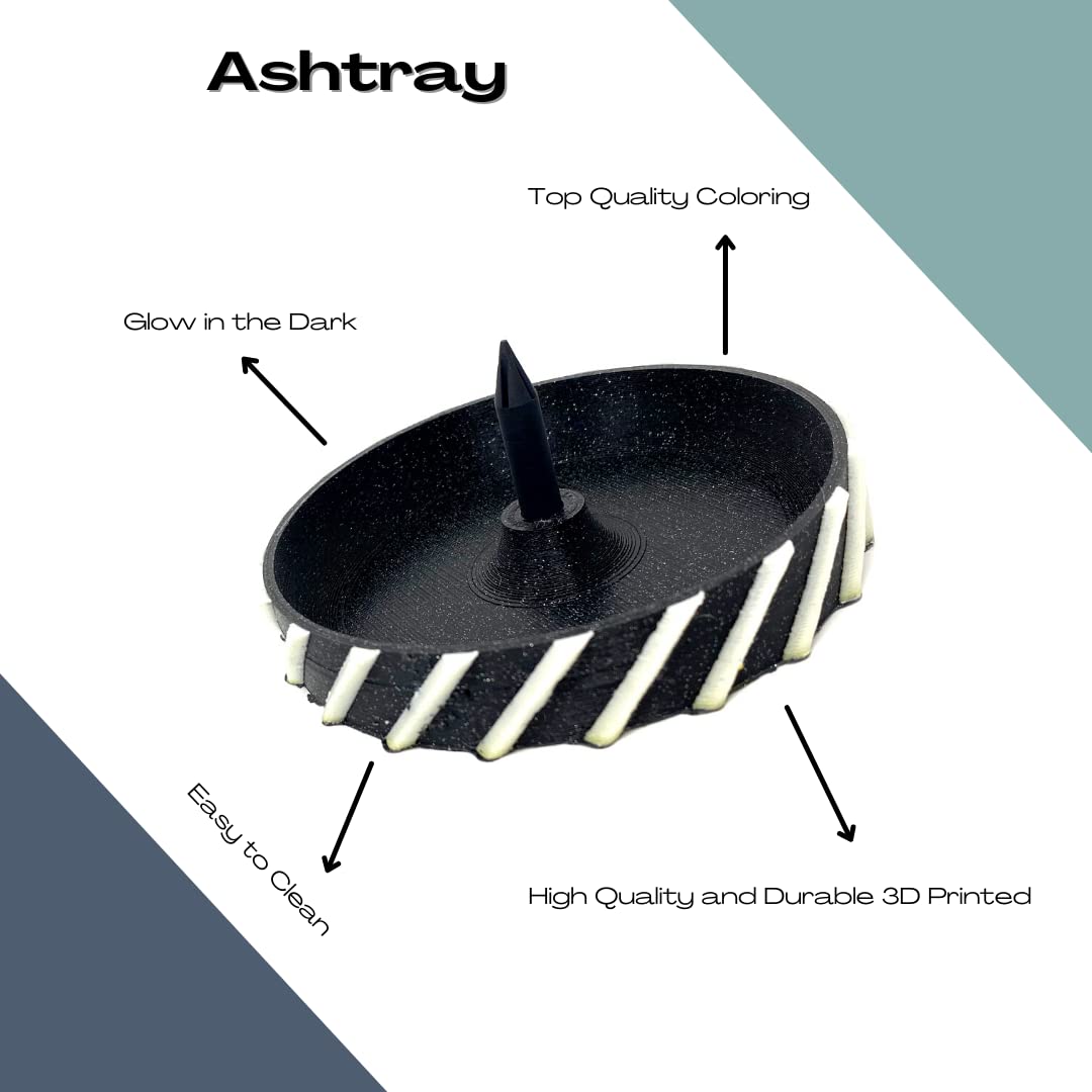 Black with Glow in the Dark Accents Ashtray with Poker - Detachable Poker for Safety & Easy Travel - Made in the USA