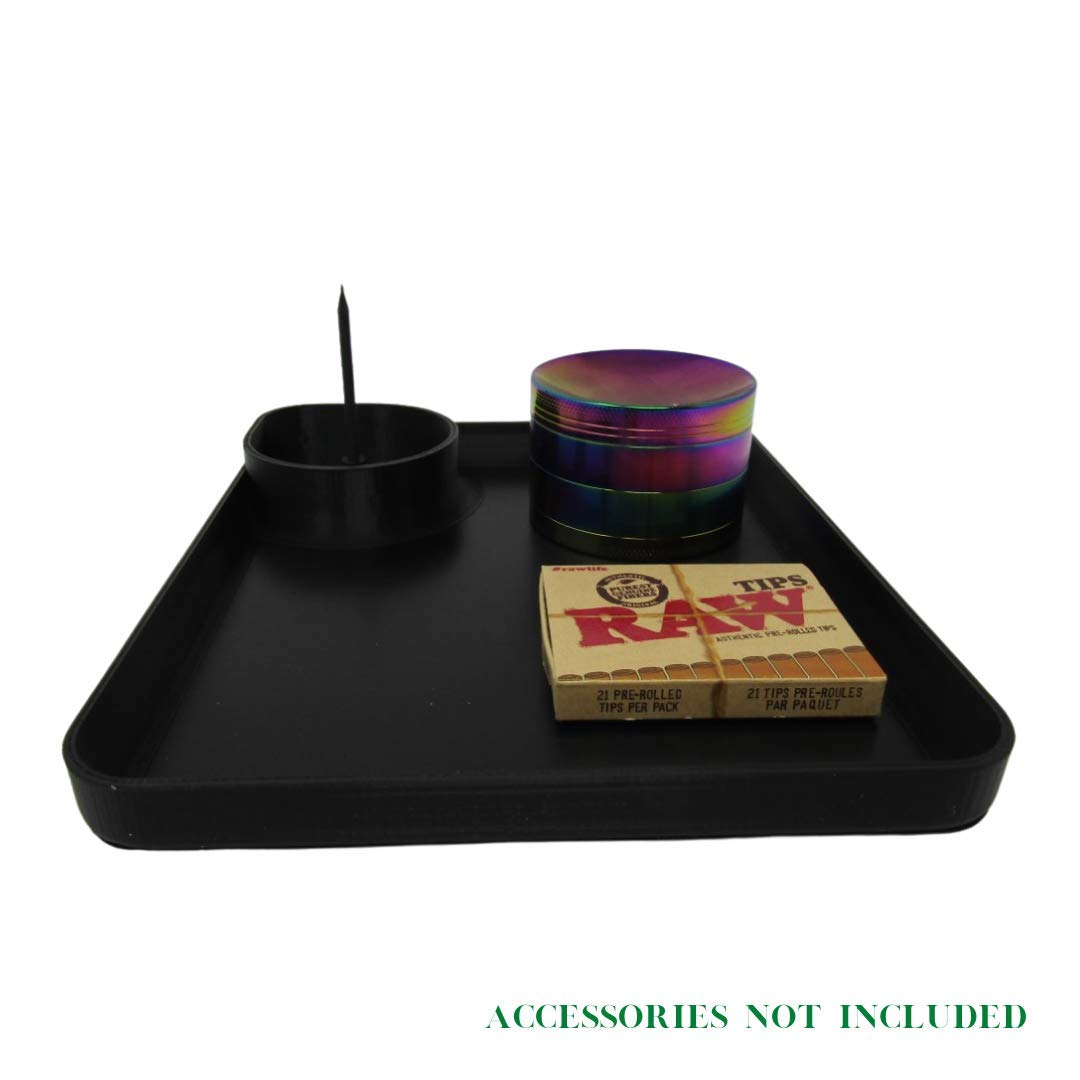 Ashtray and Rolling Tray Combo - Perfect Sized Ashtray and Rolling Tray with Replaceable & Detachable Cleaner Heads for Easy Storage & Travel