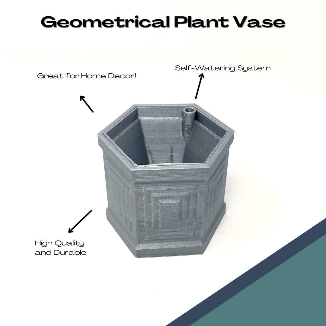 Geometrical Self-Watering Planter - Grey - Indoor/Outdoor Planter Pot - Decorate Home, Patio or Office - Made in USA - Grey