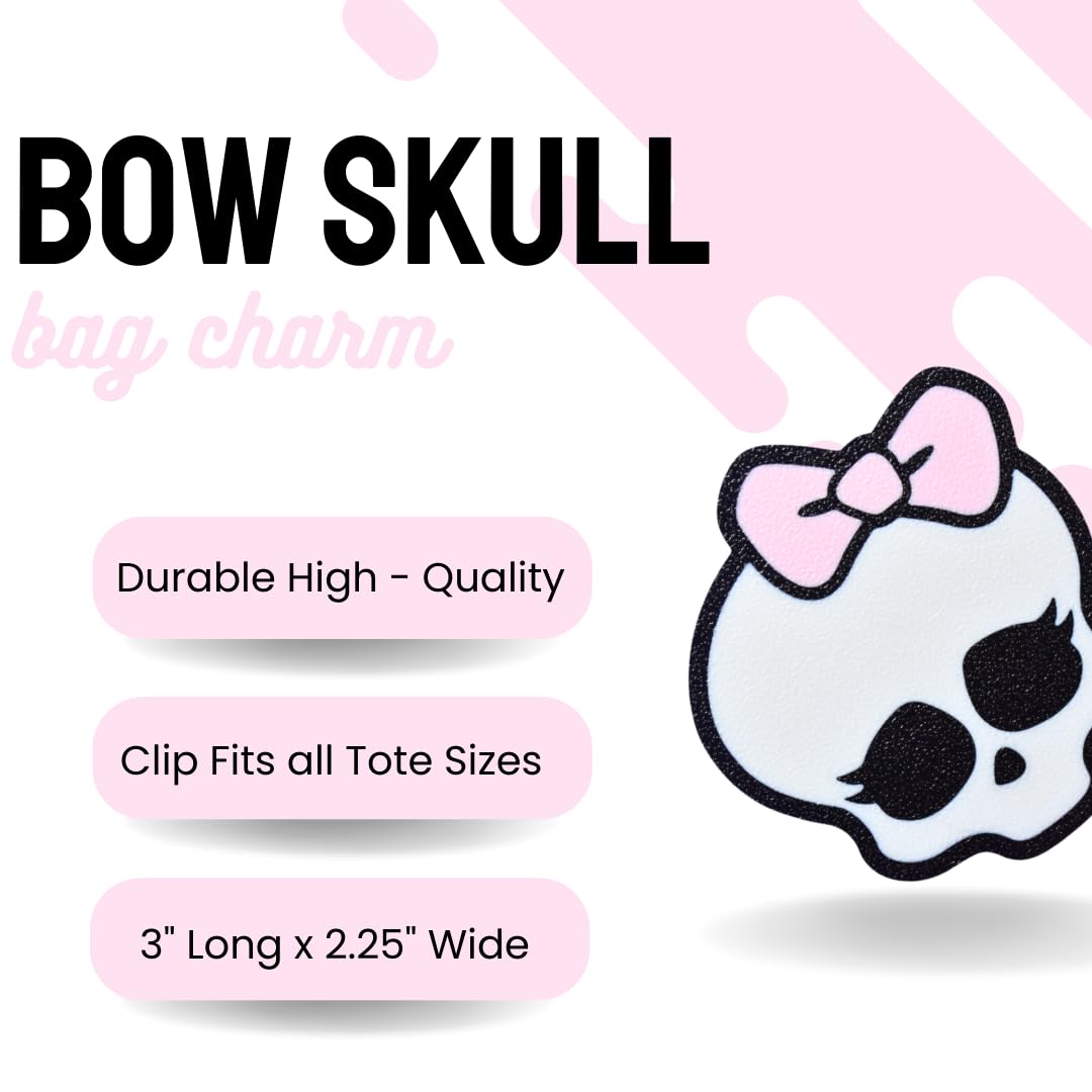 FRESHe BAGLETS - Halloween Cute Pink Bow & Skull Charm - Cute Halloween Charm Compatible with All Rubber Tote Bags - Made in USA