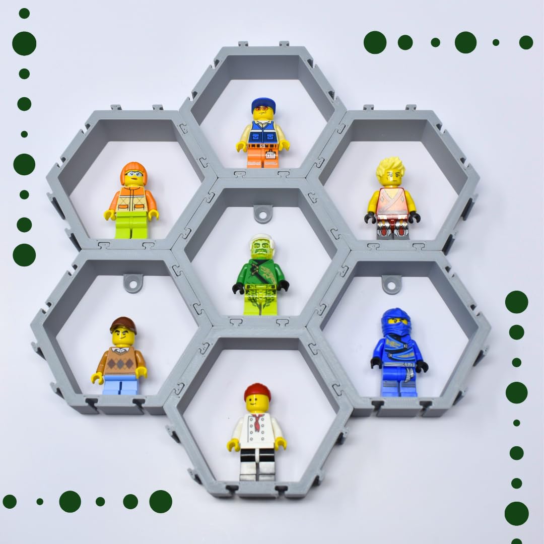 Hexagon Wall Display Compatible with Lego Figures | Customize & Display Figures on Wall | Interlocking Hex Blocks | Made in USA