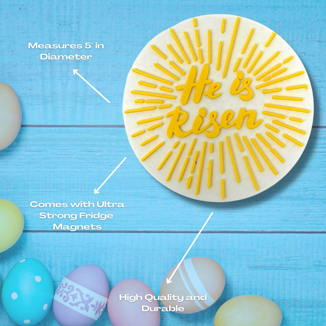 He is Risen Easter Decorative Fridge Magnet - Perfect Reminder of Jesus & His Resurrection on Easter - Easter Decorations for Your Home - Yellow & White - Made in The USA