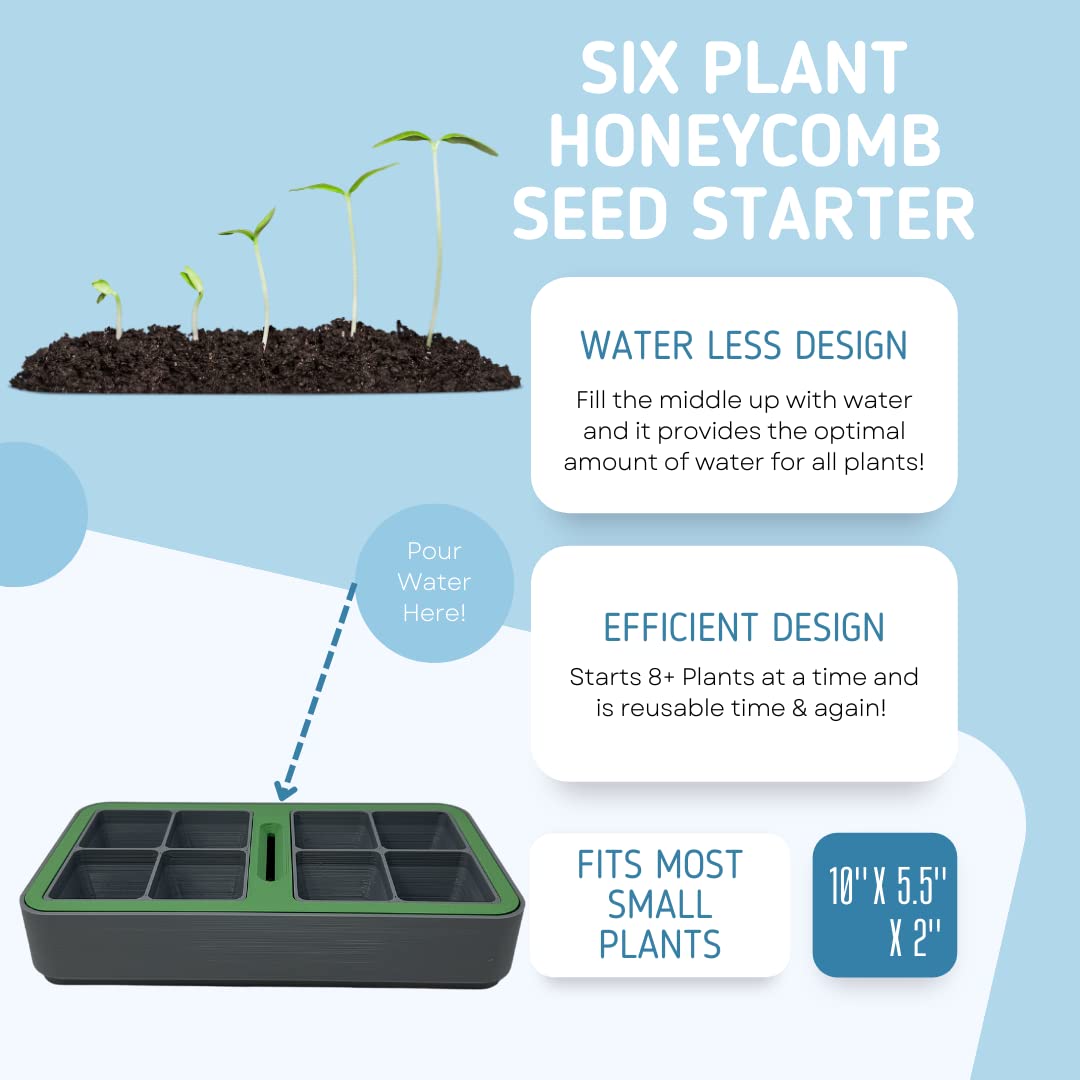 Chatelet Honeycomb Seed Starter Tray Set | Self Watering Design with 6 Germination Trays | Reusable Seed Starter Tray for Vegetables, Flowers, Microgreens | Made in USA