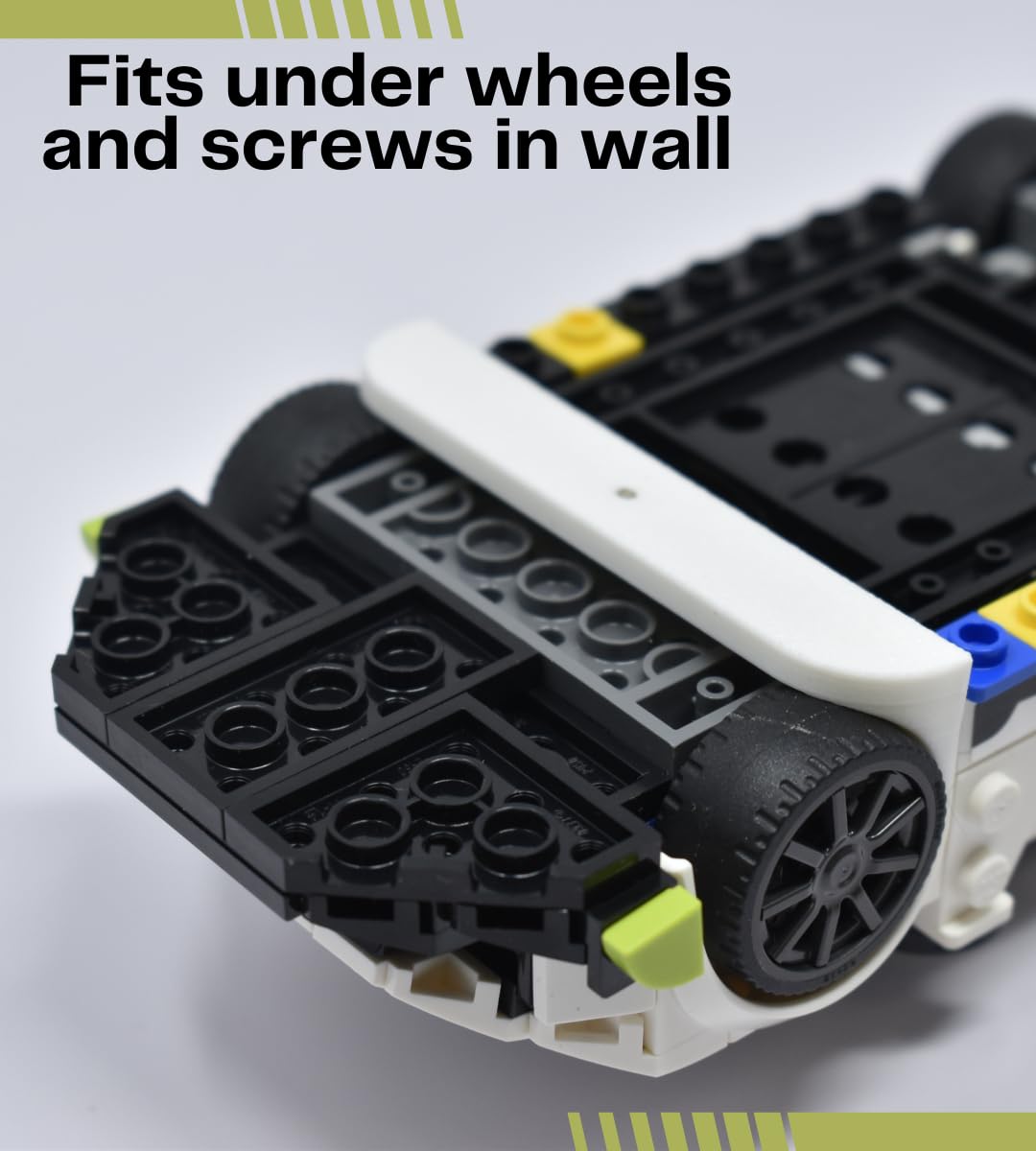 Low Profile Collectible Car Display Wall Mount | Compatible with Lego Car Models | Display Cars by Wheel on Wall | Made in USA White