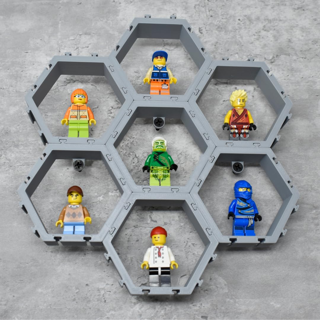 Hexagon Wall Display Compatible with Lego Figures | Customize & Display Figures on Wall | Interlocking Hex Blocks | Made in USA