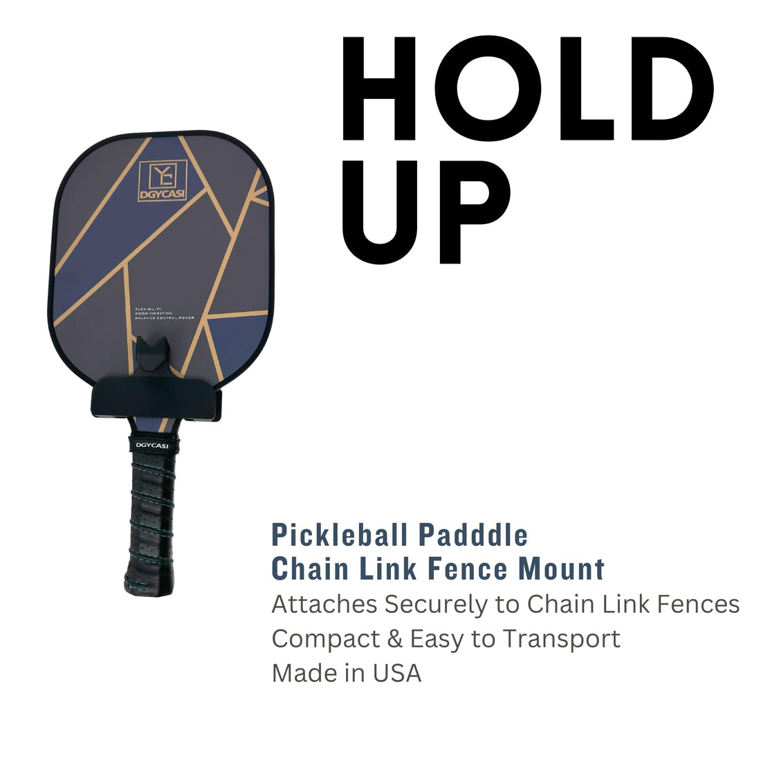 Pickleball Paddle Chain Link Fence Holder | Securely Mount Paddle On The Court | Compact for Easy Transport | Made in USA