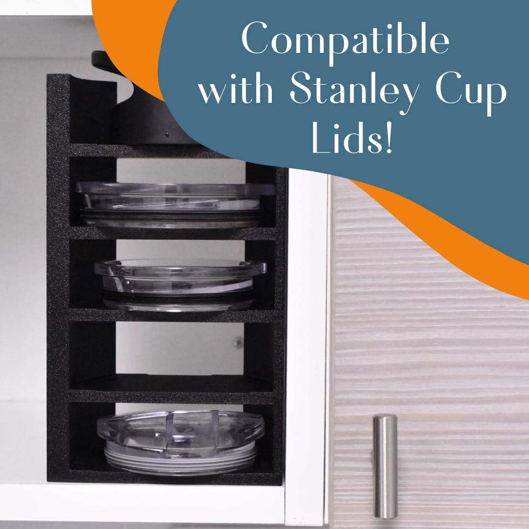 Lid Organizer Compatible With Stanley Cup Lids | 5 Lid Organizer for Cabinets or Kitchen Counter | Includes Straws Storage | Made in USA