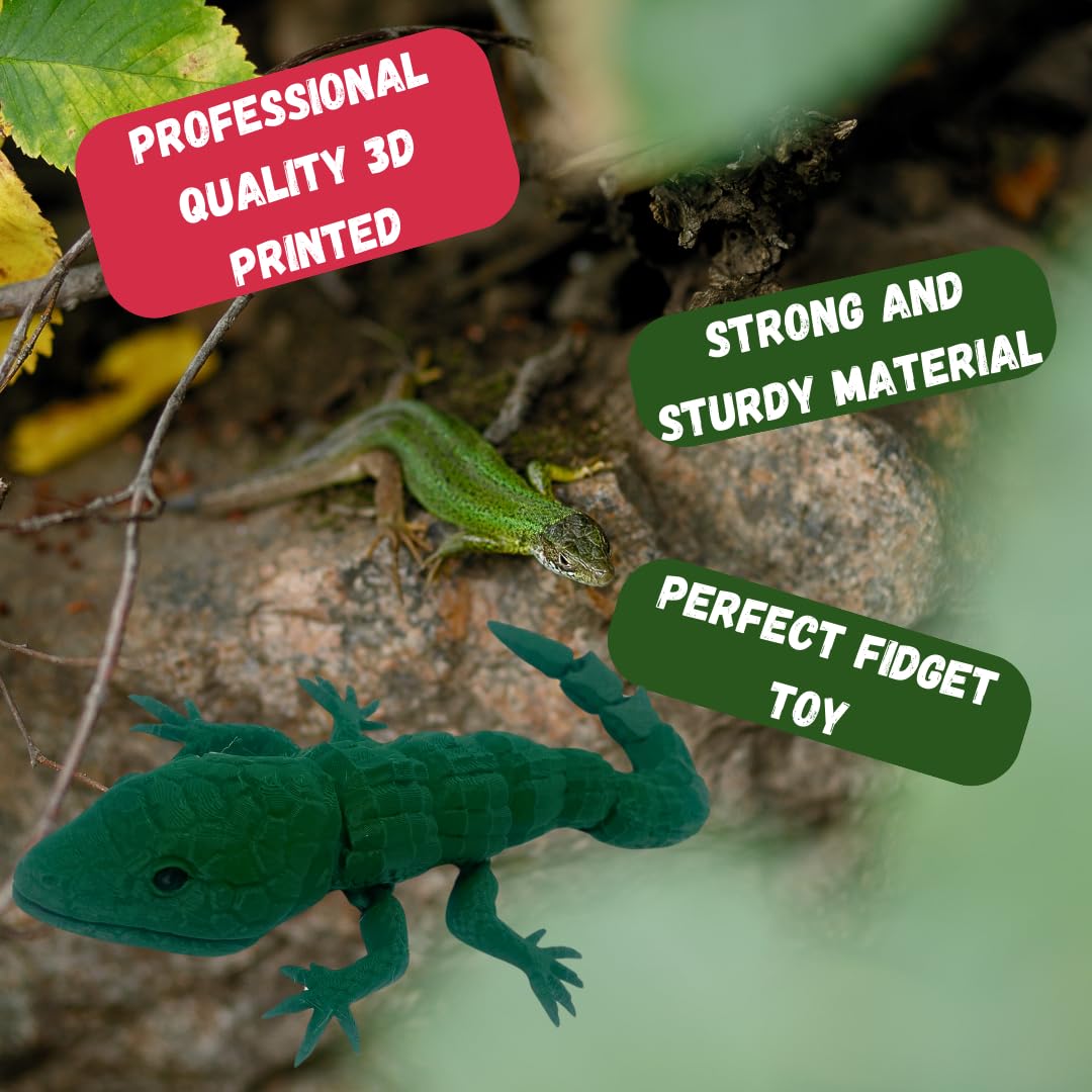 Articulated Lizard Fidget Toy | 3D Printed Flexible Fidget Toy or Desk Display | Made in USA