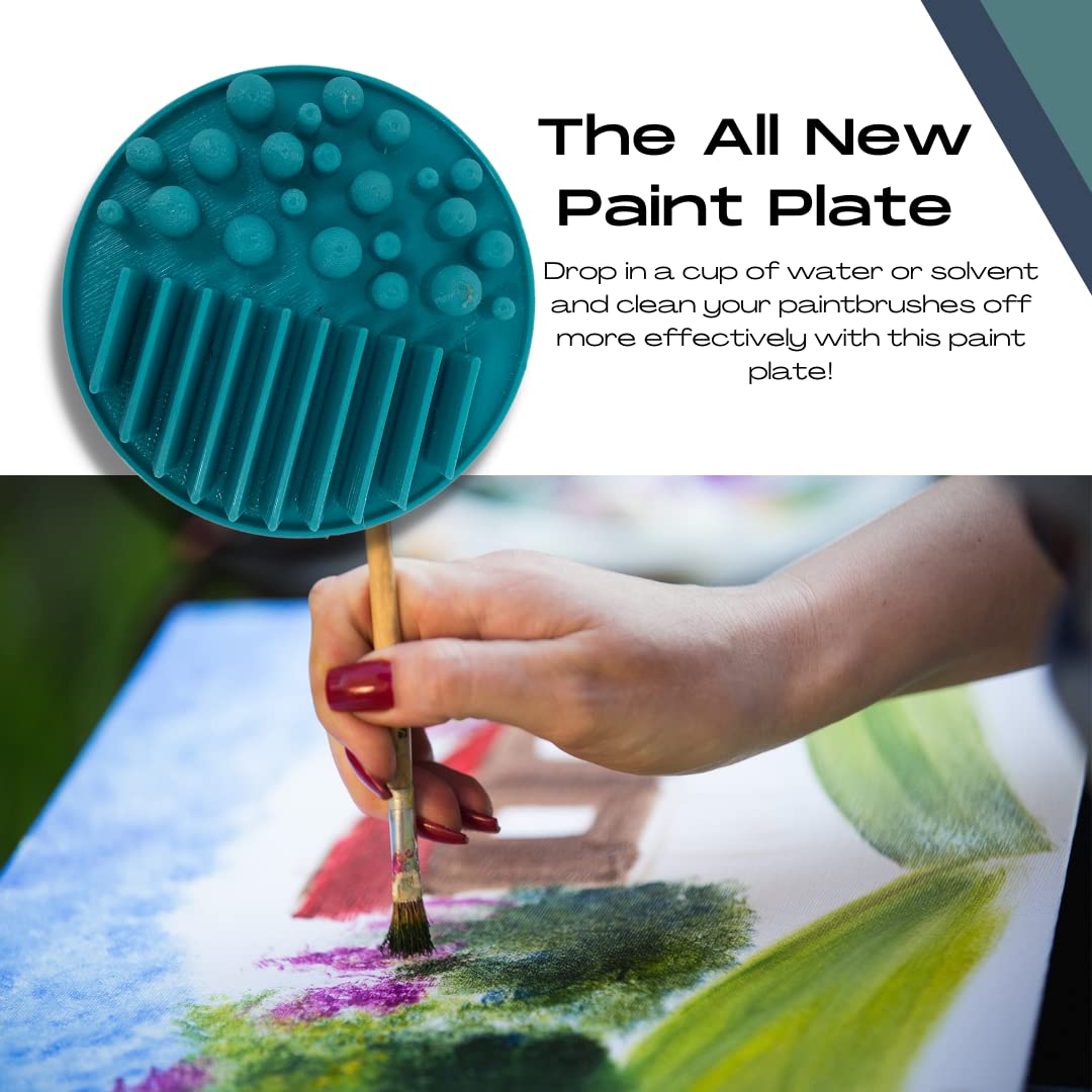 FRESHe Aqua Paint Plate Paintbrush Cleaner Disc - Drop in a Cup of Water & Keep Paint Brushes Clean - For Water-Based Mediums, Acrylic, and Watercolor - Teal Aqua