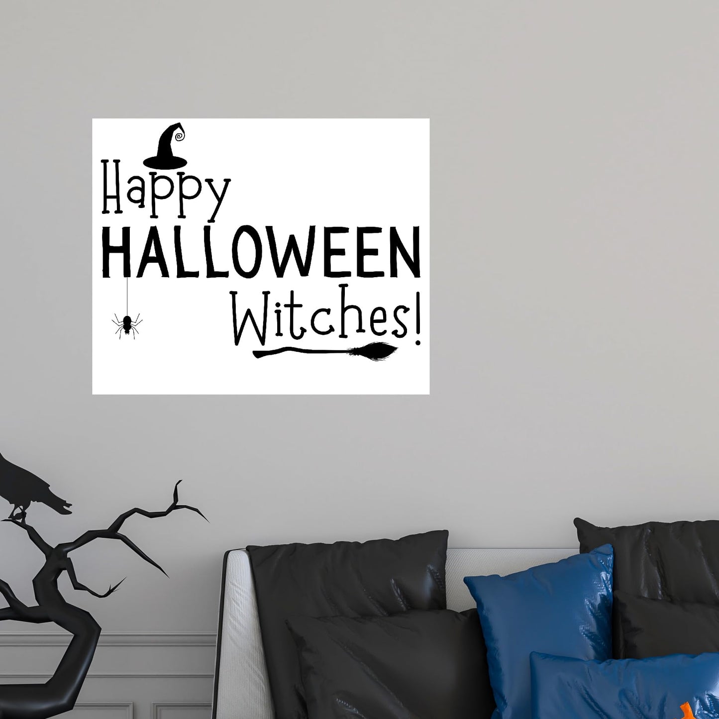 Halloween Wall or Door Decal - "Happy Halloween Witches" | Made in USA | Peel and Stick Removable Vinyl Witches, Small