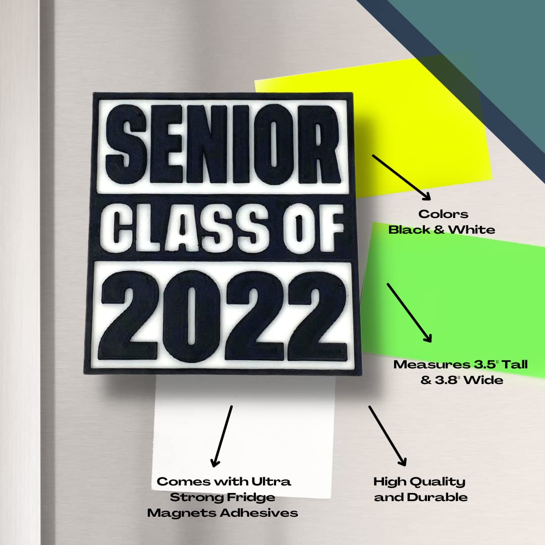 Senior Class of 2022 Graduation Fridge or Locker Magnet - Black & White - Perfect Decoration to Celebrate Senior Graduation - Made in USA!