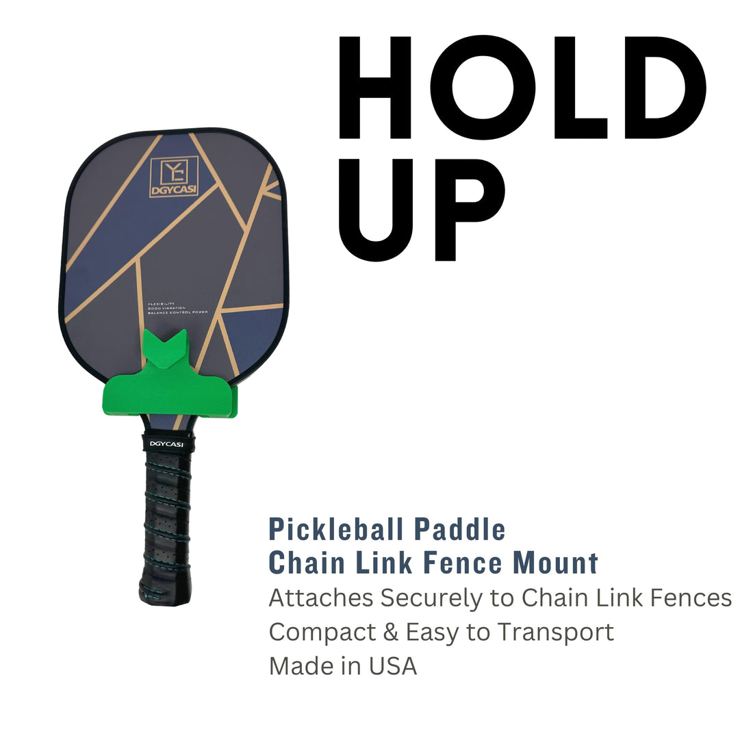 Pickleball Paddle Chain Link Fence Holder | Securely Mount Paddle On The Court | Compact for Easy Transport | Made in USA