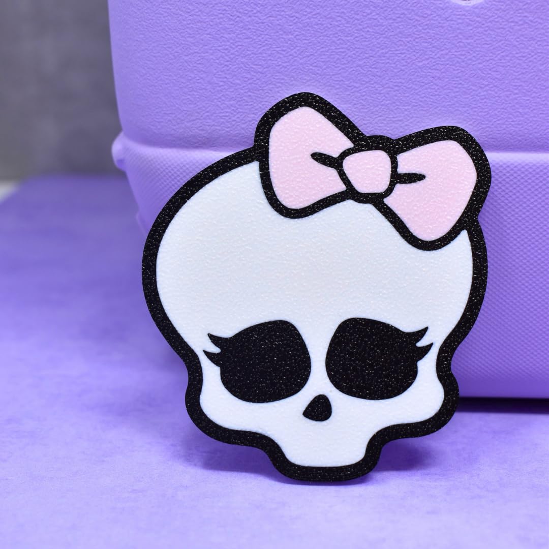FRESHe BAGLETS - Halloween Cute Pink Bow & Skull Charm - Cute Halloween Charm Compatible with All Rubber Tote Bags - Made in USA