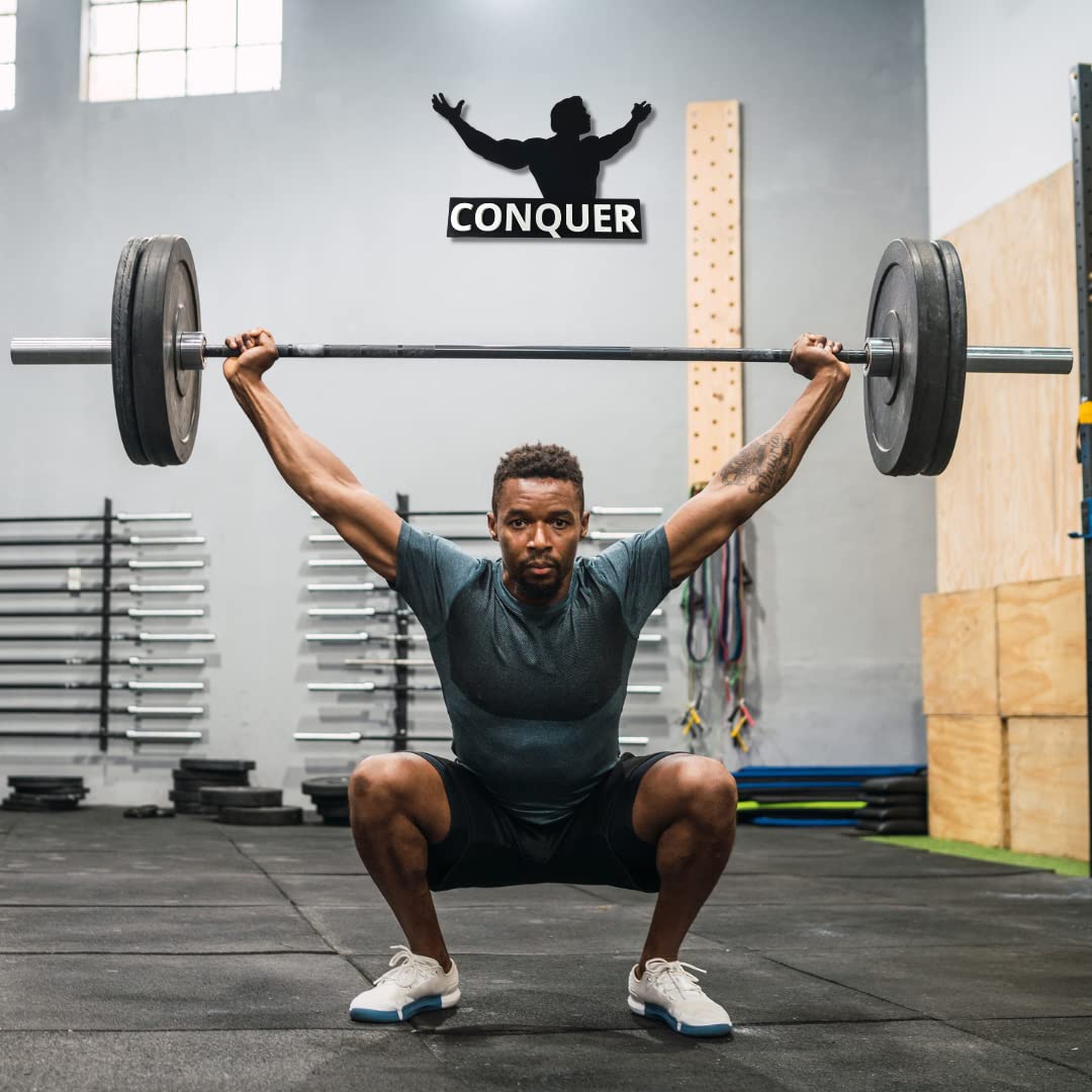 Arnold 'Conquer' Home Gym Motivational Sign - ~10" Wide & 8" Tall Motivational Gym Sign or Wall Art - Hard Plastic Sign with 3D Lettering - Made in The USA