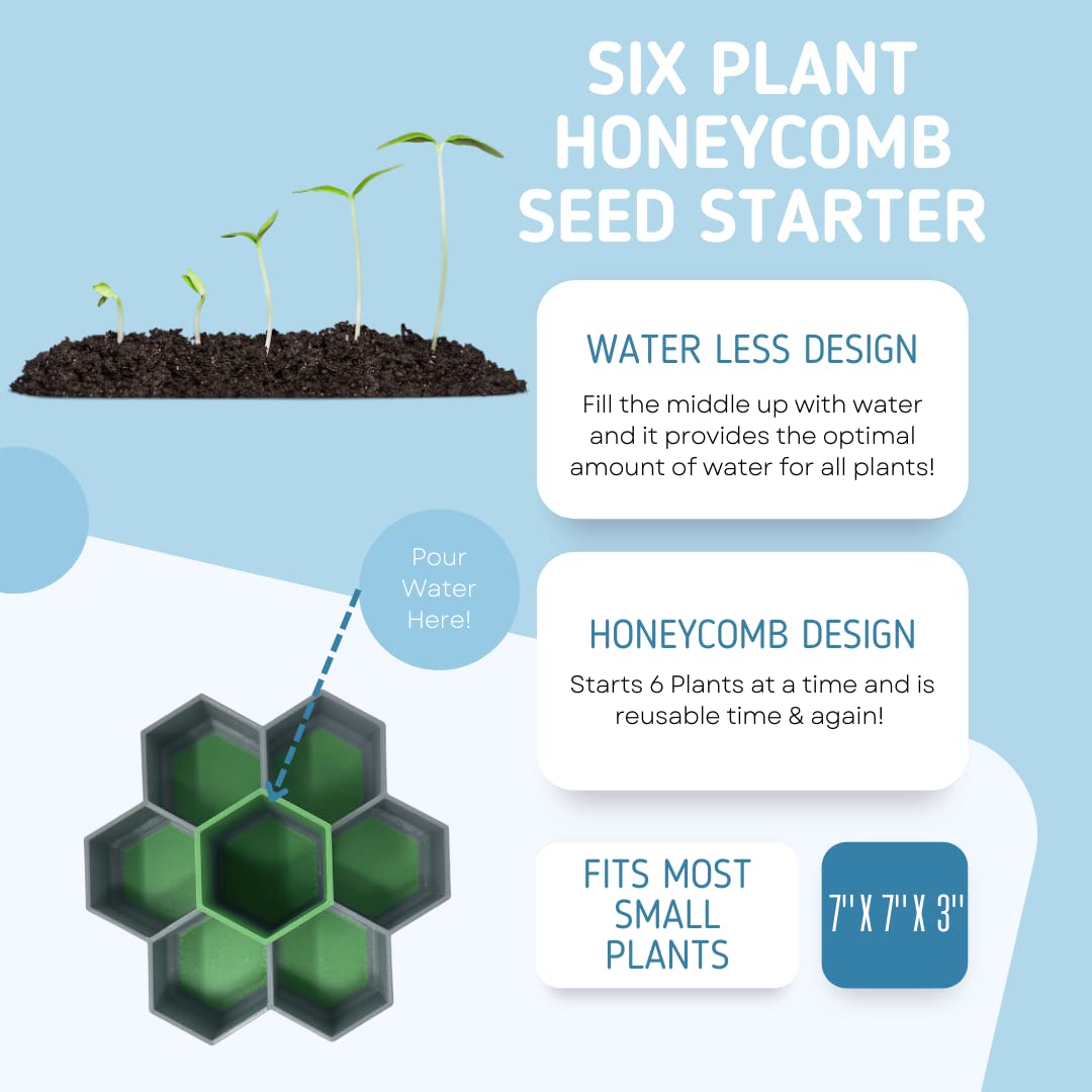 Chatelet Honeycomb Seed Starter Tray Set | Self Watering Design with 6 Germination Trays | Reusable Seed Starter Tray for Vegetables, Flowers, Microgreens | Made in USA