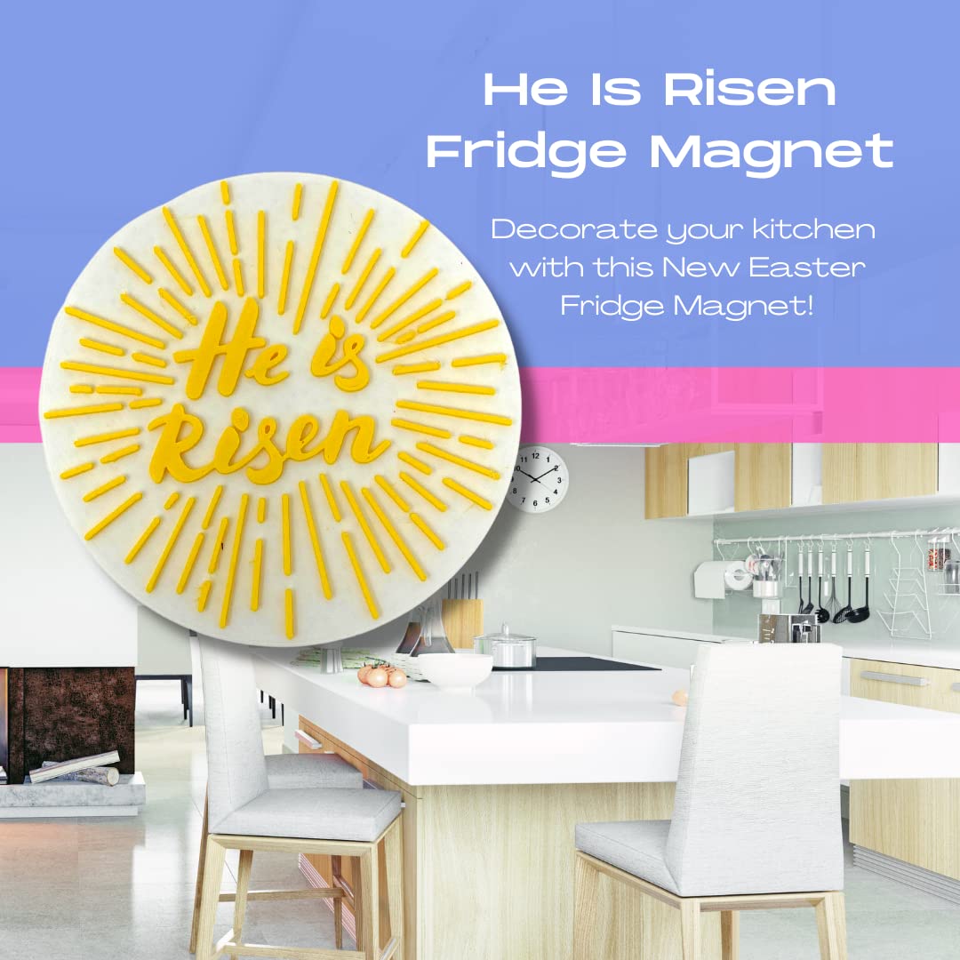 He is Risen Easter Decorative Fridge Magnet - Perfect Reminder of Jesus & His Resurrection on Easter - Easter Decorations for Your Home - Yellow & White - Made in The USA