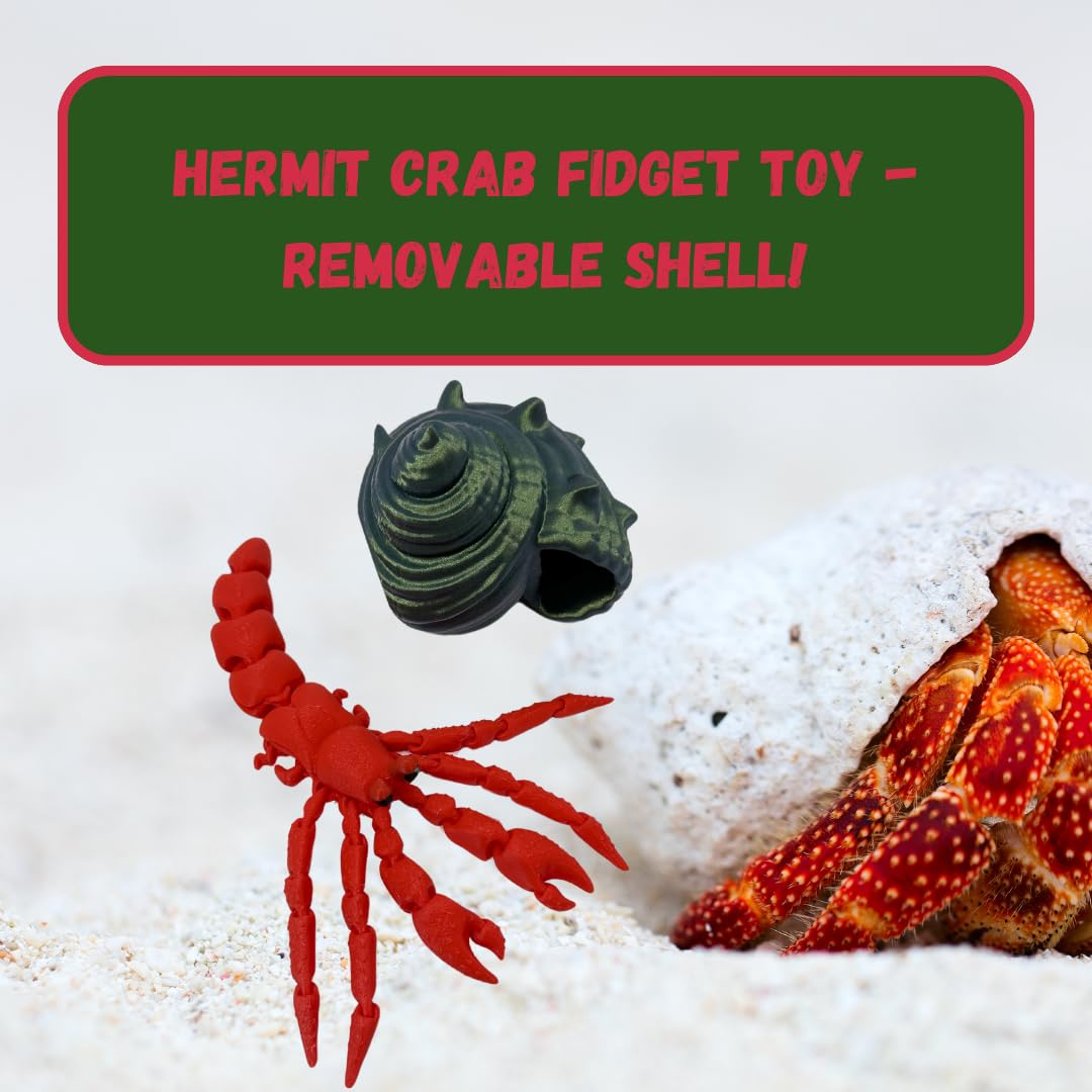 Articulated Hermit Crab Fidget Toy | Flexible Toy or Unique Display 3D Printed | Made in USA