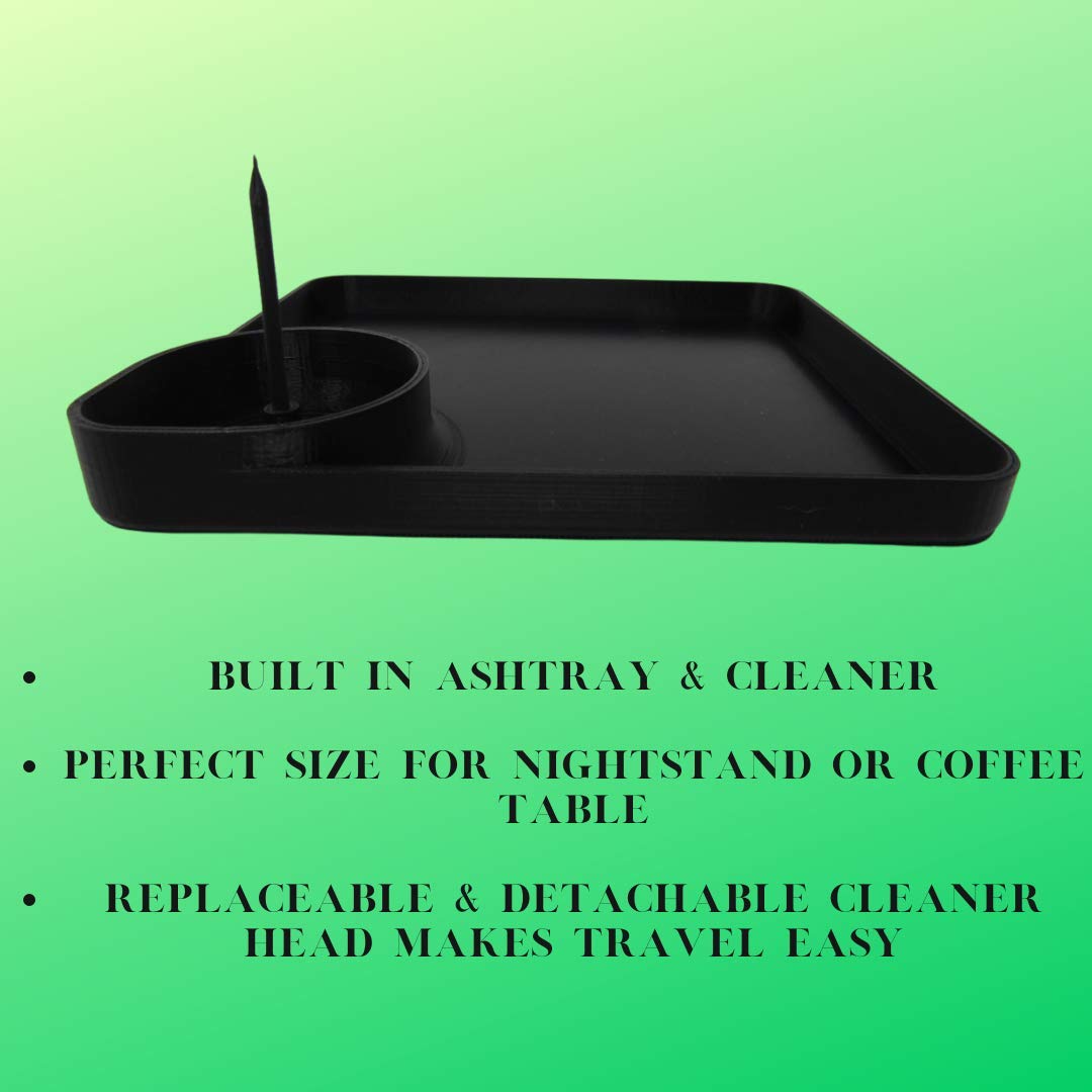 Ashtray and Rolling Tray Combo - Perfect Sized Ashtray and Rolling Tray with Replaceable & Detachable Cleaner Heads for Easy Storage & Travel
