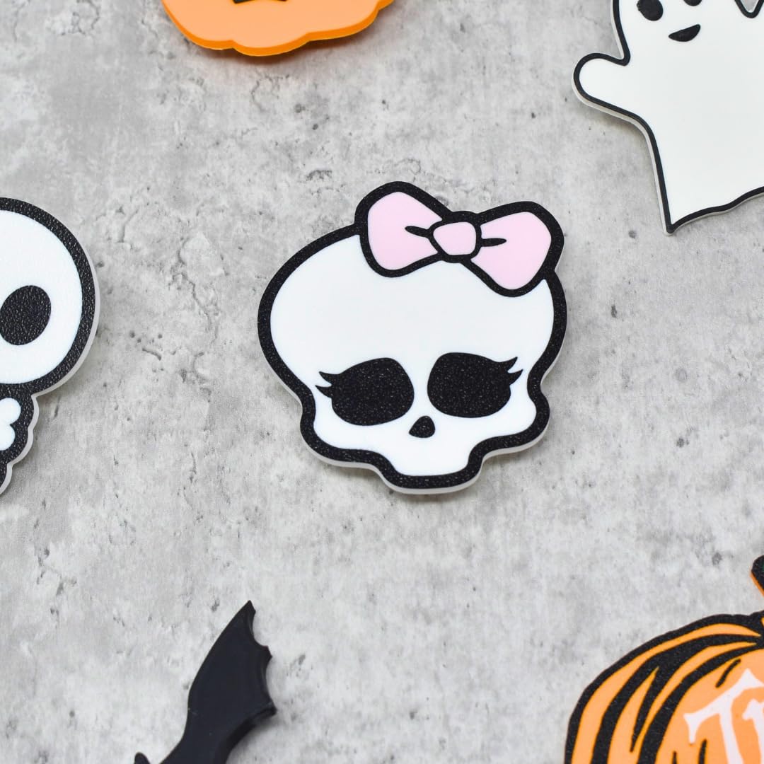 FRESHe BAGLETS - Halloween Cute Pink Bow & Skull Charm - Cute Halloween Charm Compatible with All Rubber Tote Bags - Made in USA