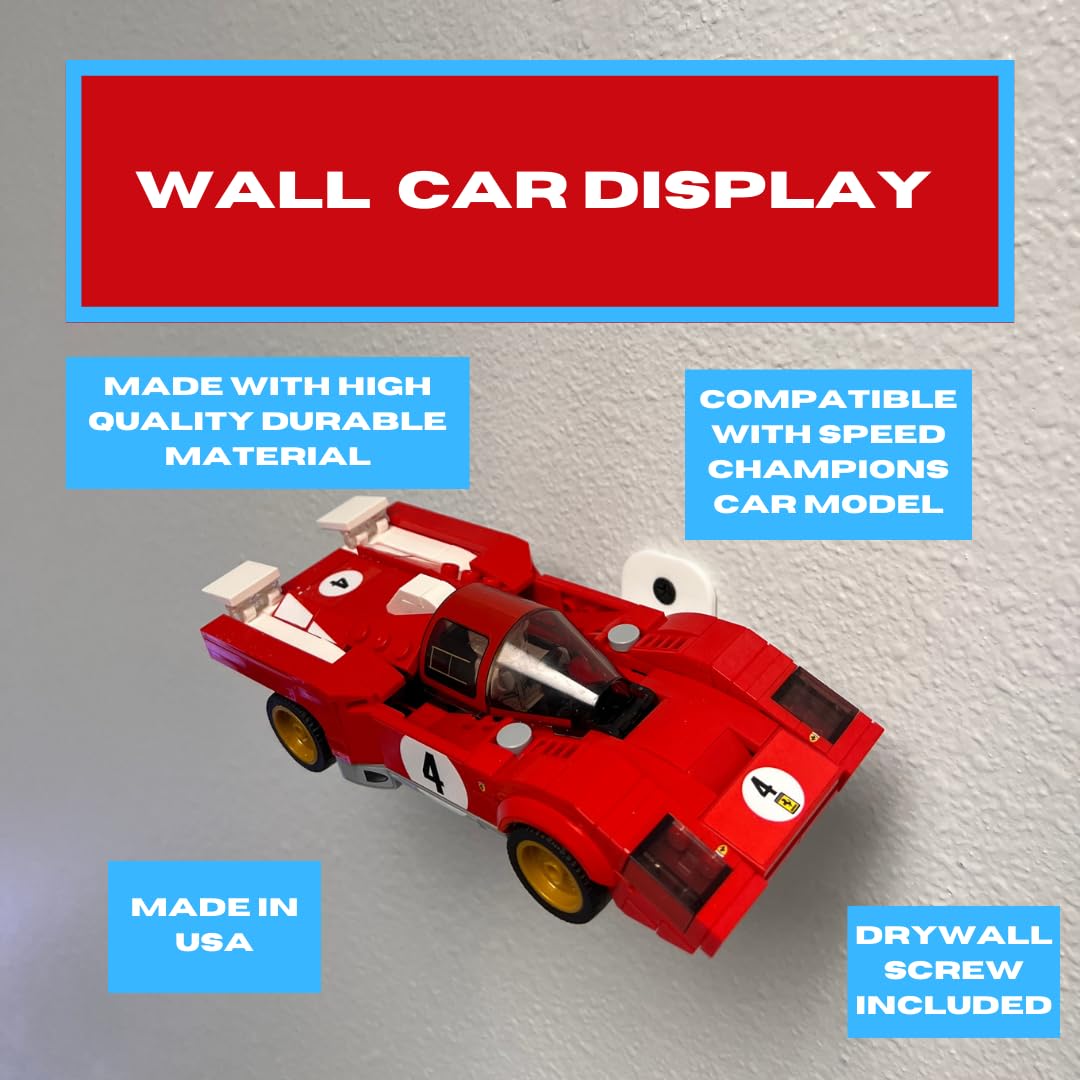 Collectible Wall Display Compatible with Lego Speed Champion Racecars | Side Car Display Wall Mount | Made in USA Side Profile