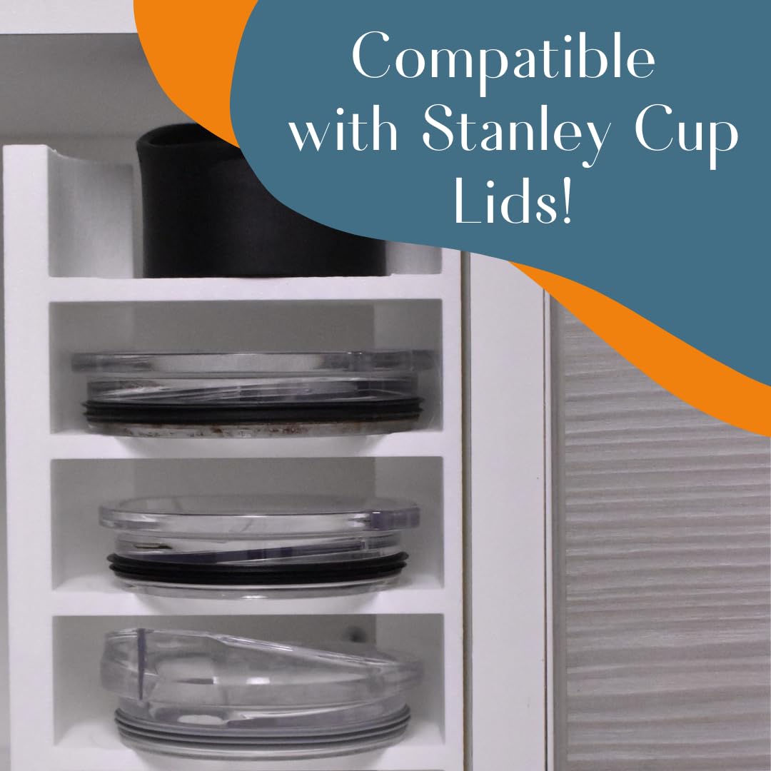Lid Organizer Compatible With Stanley Cup Lids | 5 Lid Organizer for Cabinets or Kitchen Counter | Includes Straws Storage | Made in USA