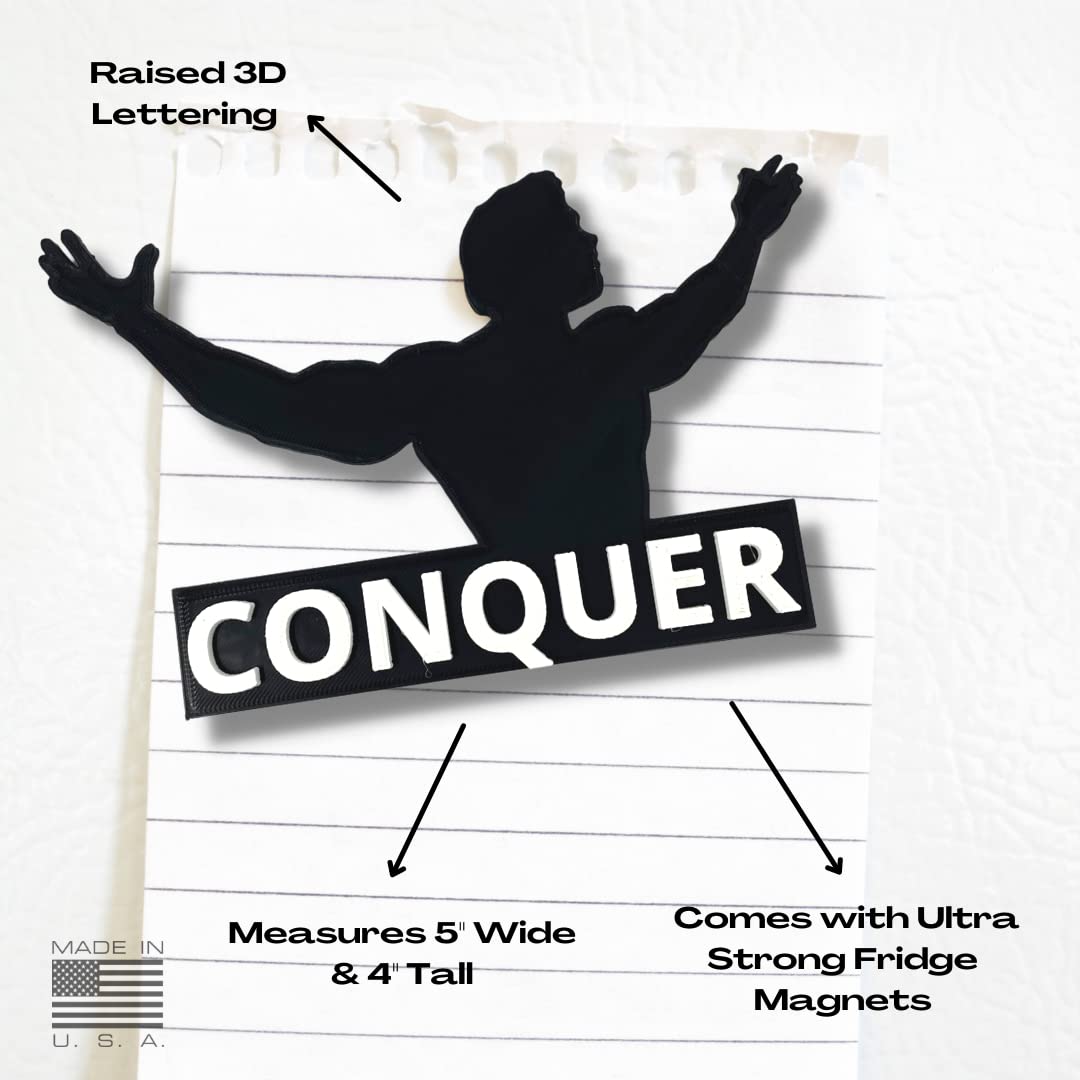 Arnold Schwarzenegger Conquer Motivational Fridge Magnet - Get Motivated and Inspired at Home with This Magnet