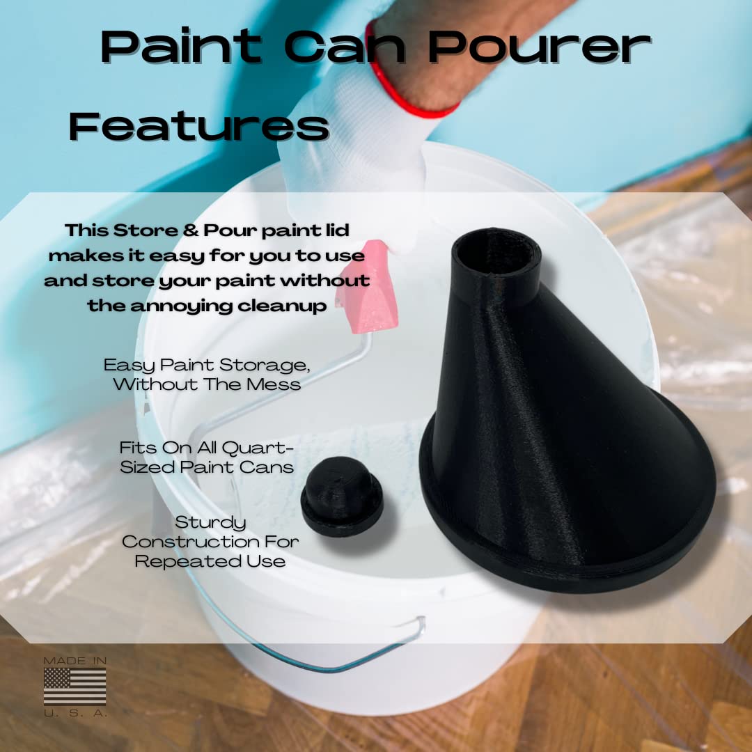 Store & Pour Paint Can Pourer - Fits Quart-Sized Paint Cans - Removable Rubber Stopper Top to Store Quart Cans After Use