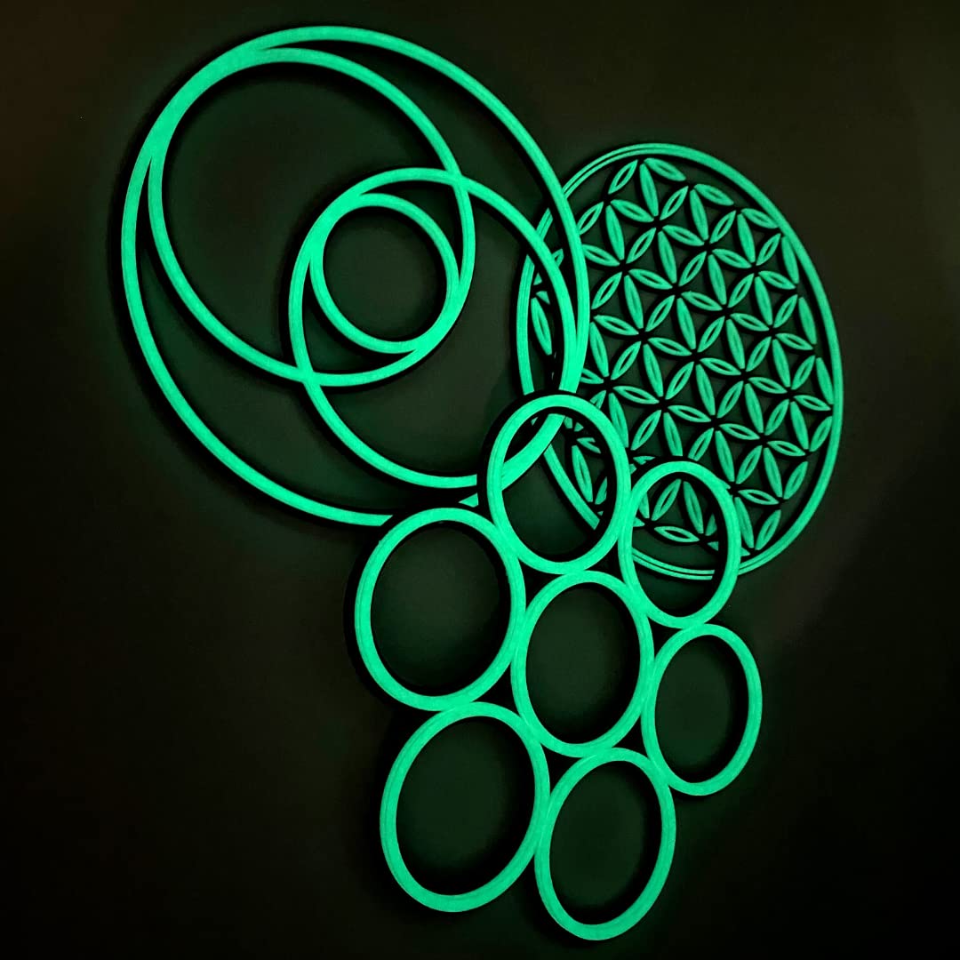 FRESHe Glow in the Dark Sacred Geometry Wall Art - Egg of Life Wall Decor - Perfect for Decorating Bedrooms or Living Room - Black Base with Glow in the Dark Accents!